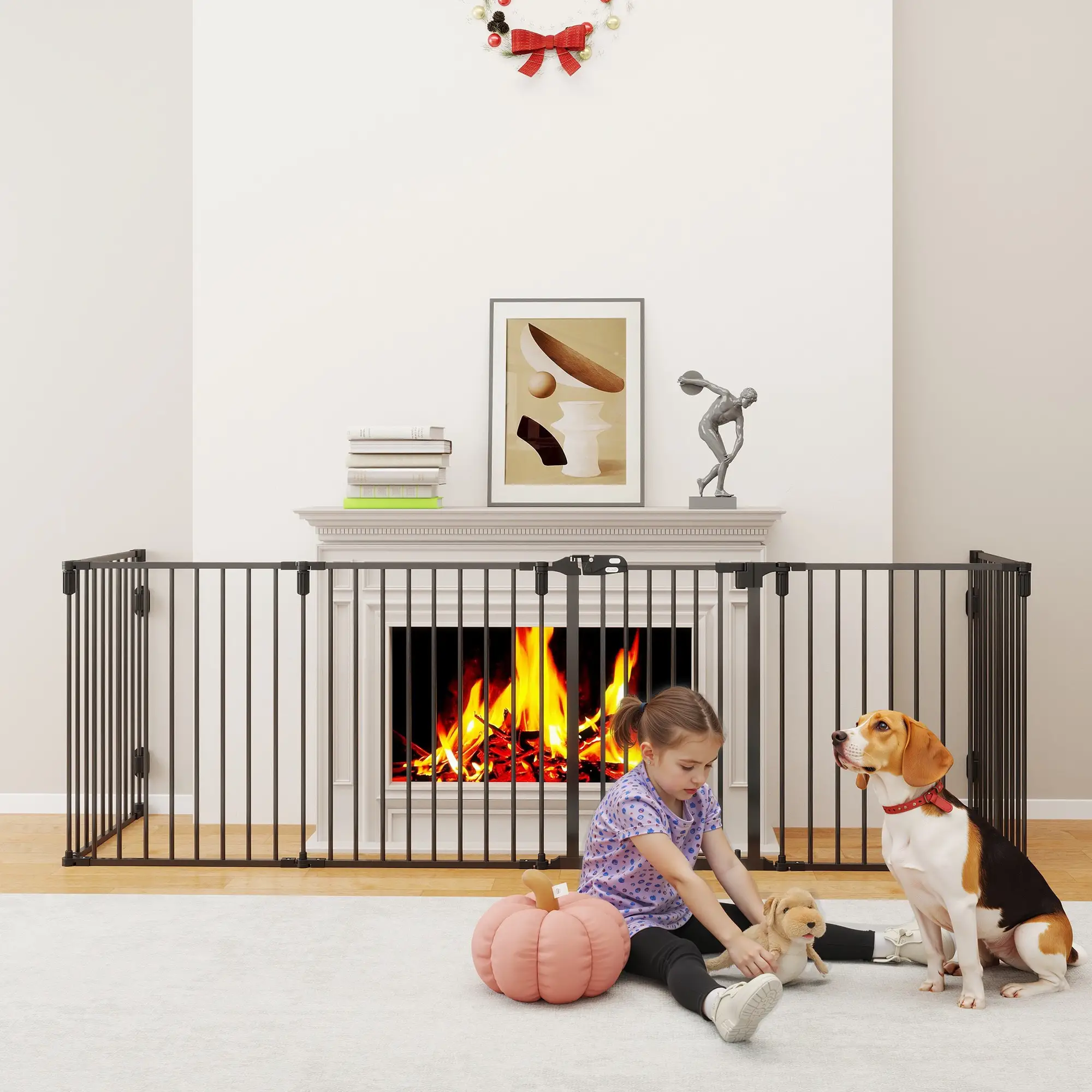 6-Panel Dog Safety Gate, Steel Fence, Black - Image 2
