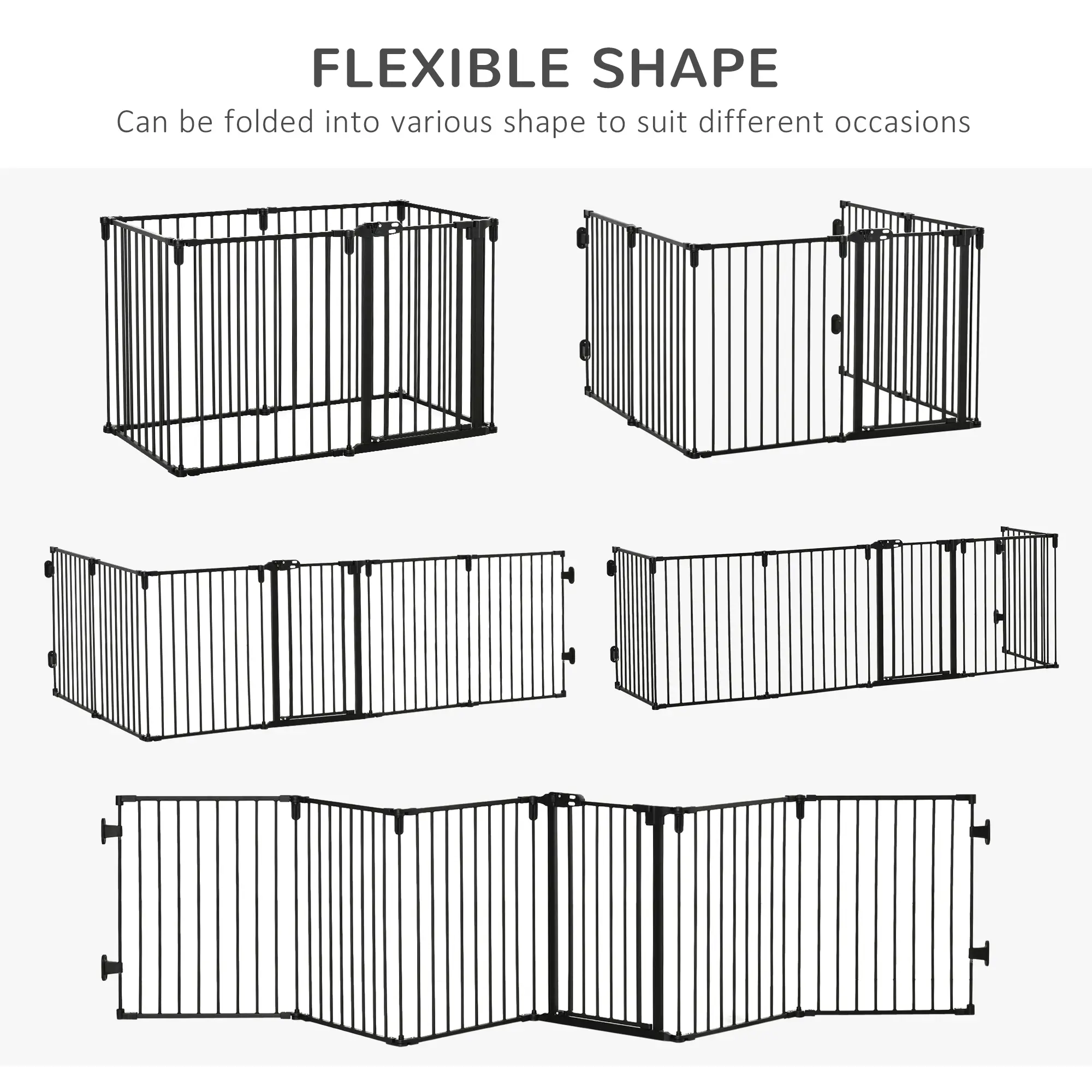 6-Panel Dog Safety Gate, Steel Fence, Black - Image 5