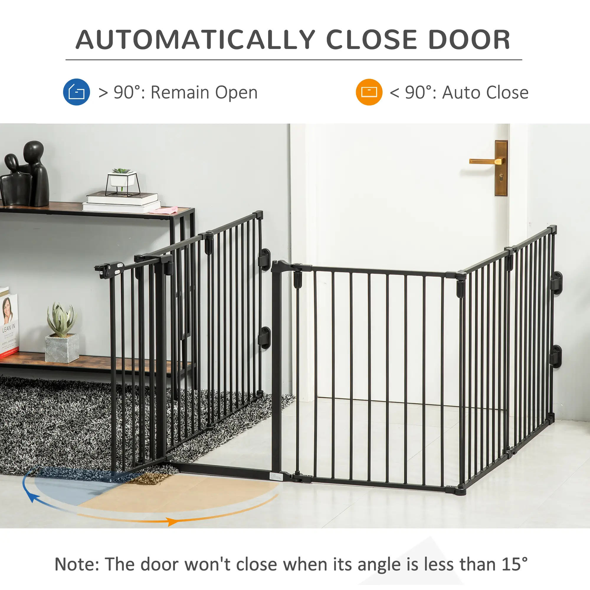 6-Panel Dog Safety Gate, Steel Fence, Black - Image 6