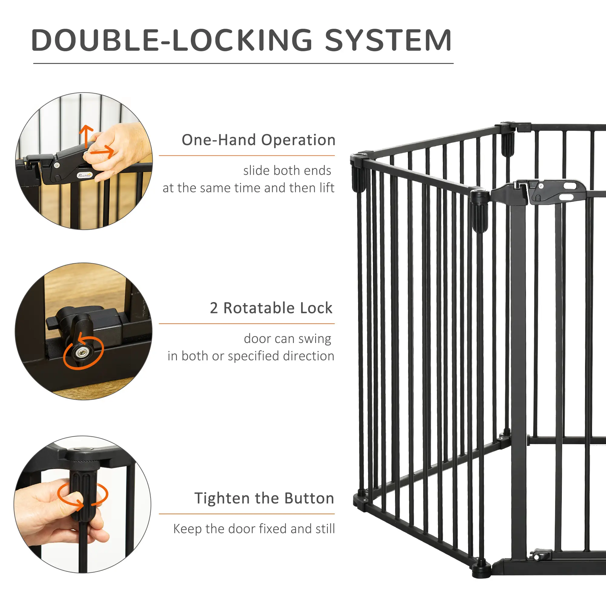 6-Panel Dog Safety Gate, Steel Fence, Black - Image 9