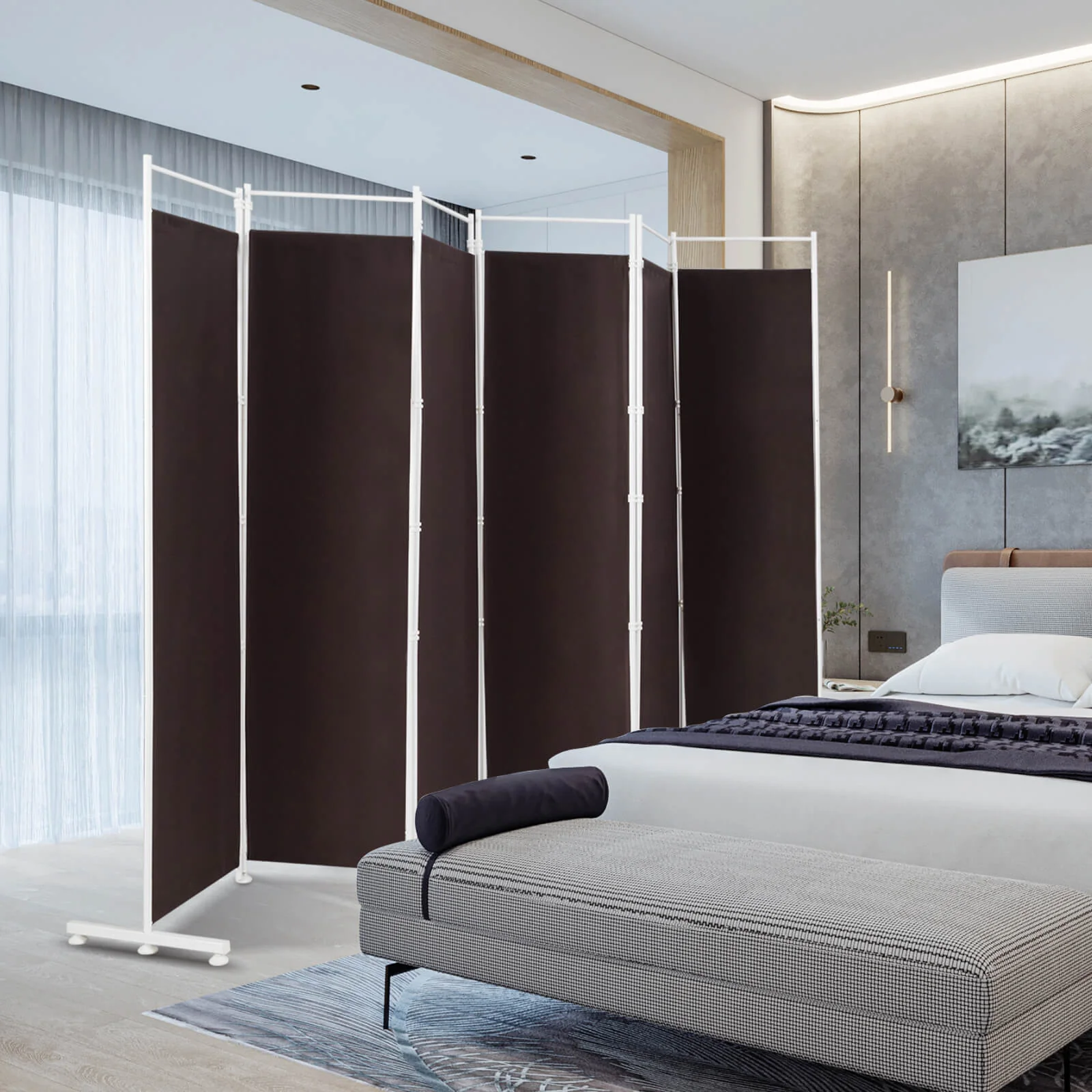 6-Panel Folding Privacy Screen, Brown - Image 8