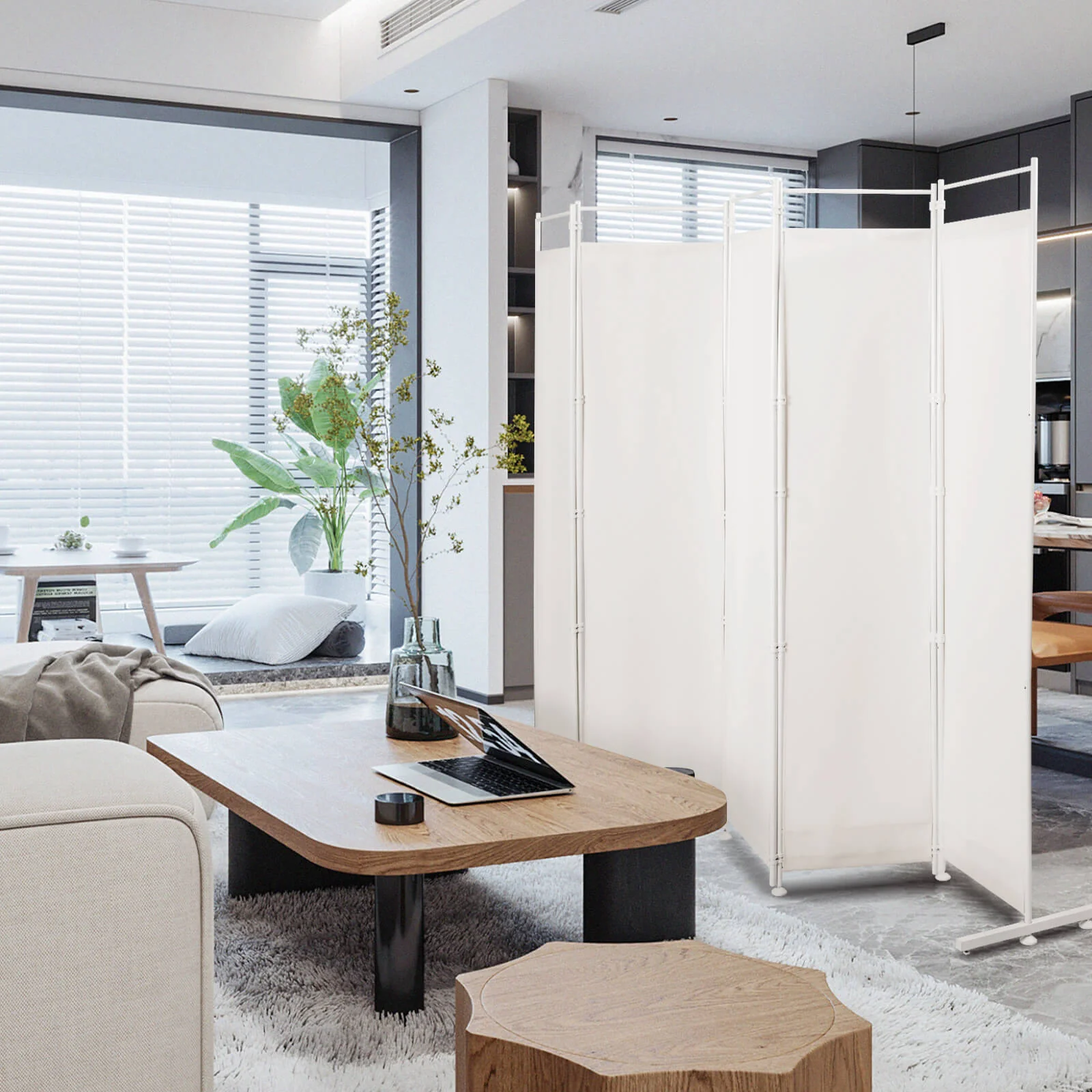 6-Panel Folding Privacy Screen, White - Image 3
