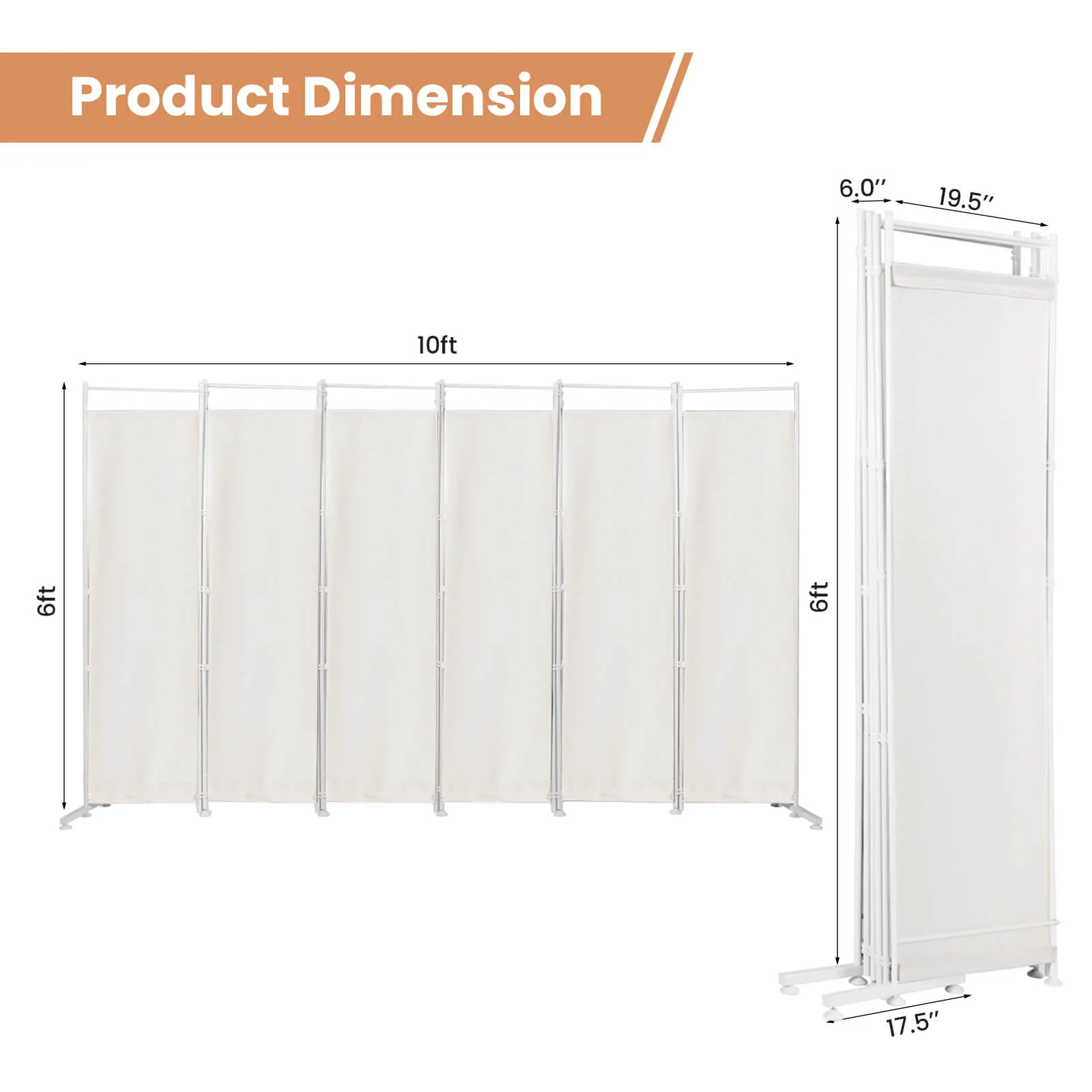 6-Panel Folding Privacy Screen, White - Image 5