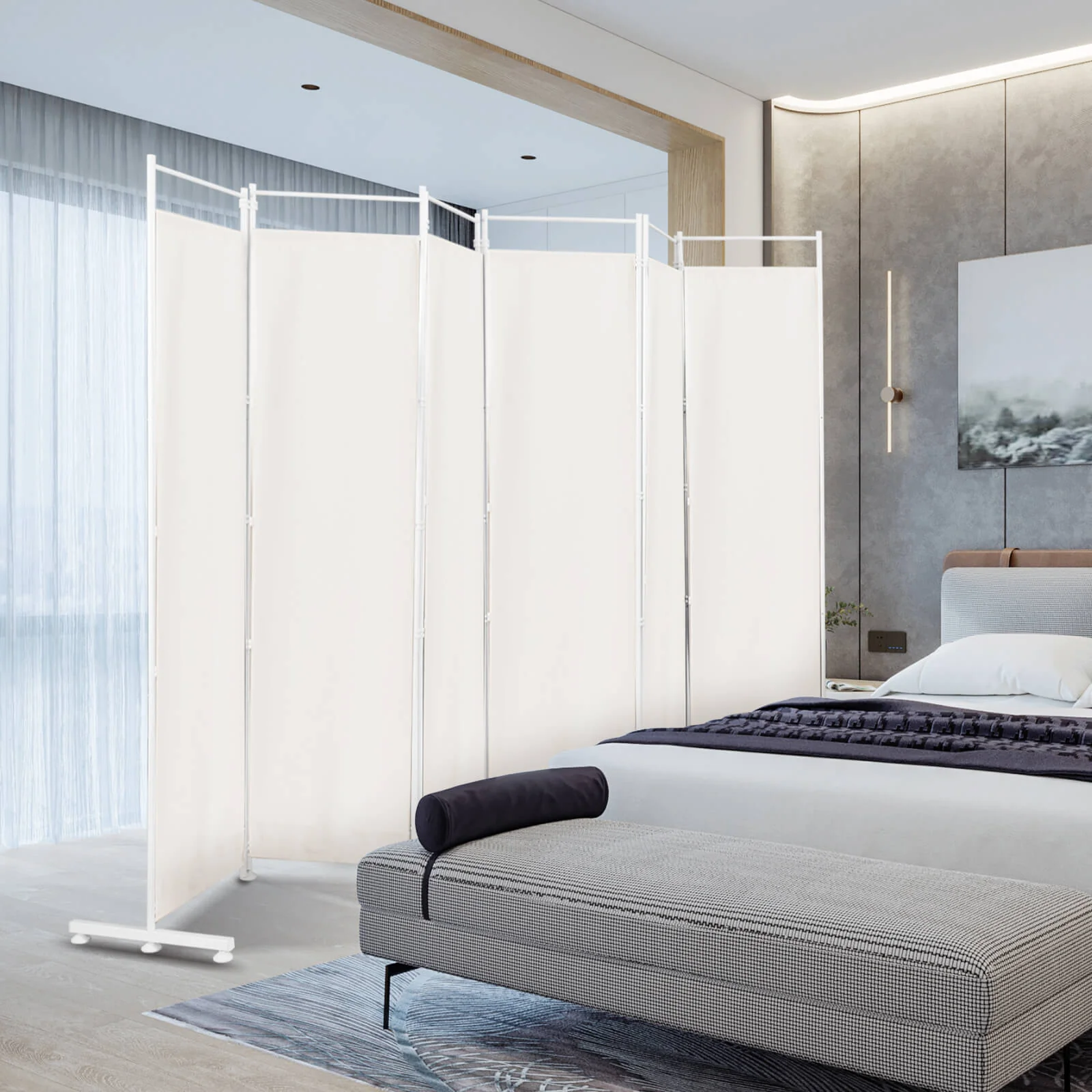 6-Panel Folding Privacy Screen, White - Image 8