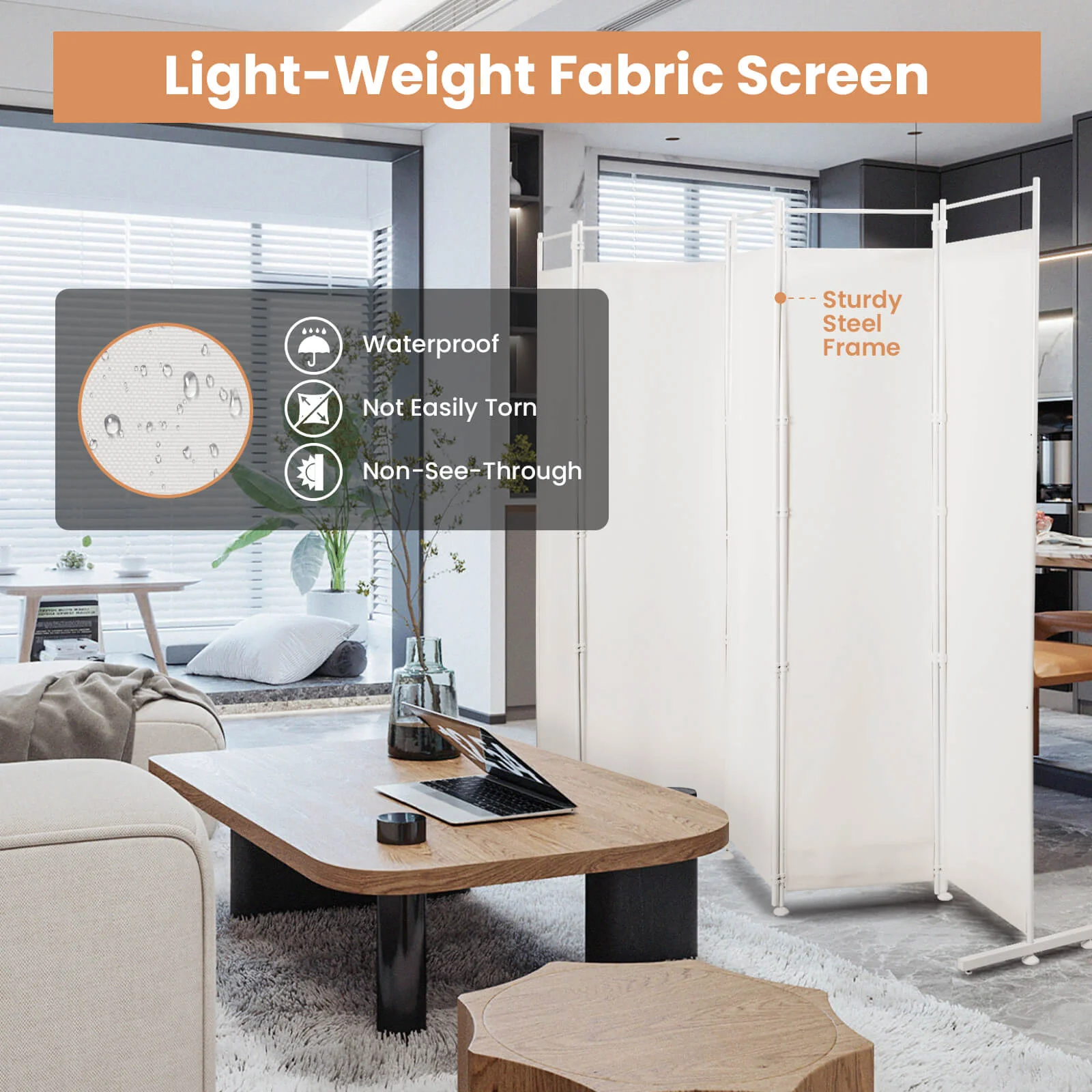 6-Panel Folding Privacy Screen, White - Image 9
