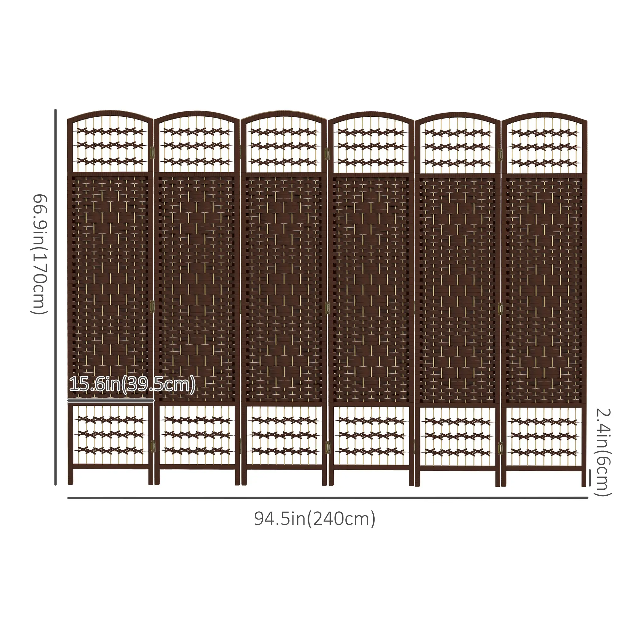 6 Panel Folding Room Divider, Portable Privacy Screen, Brown - Image 3