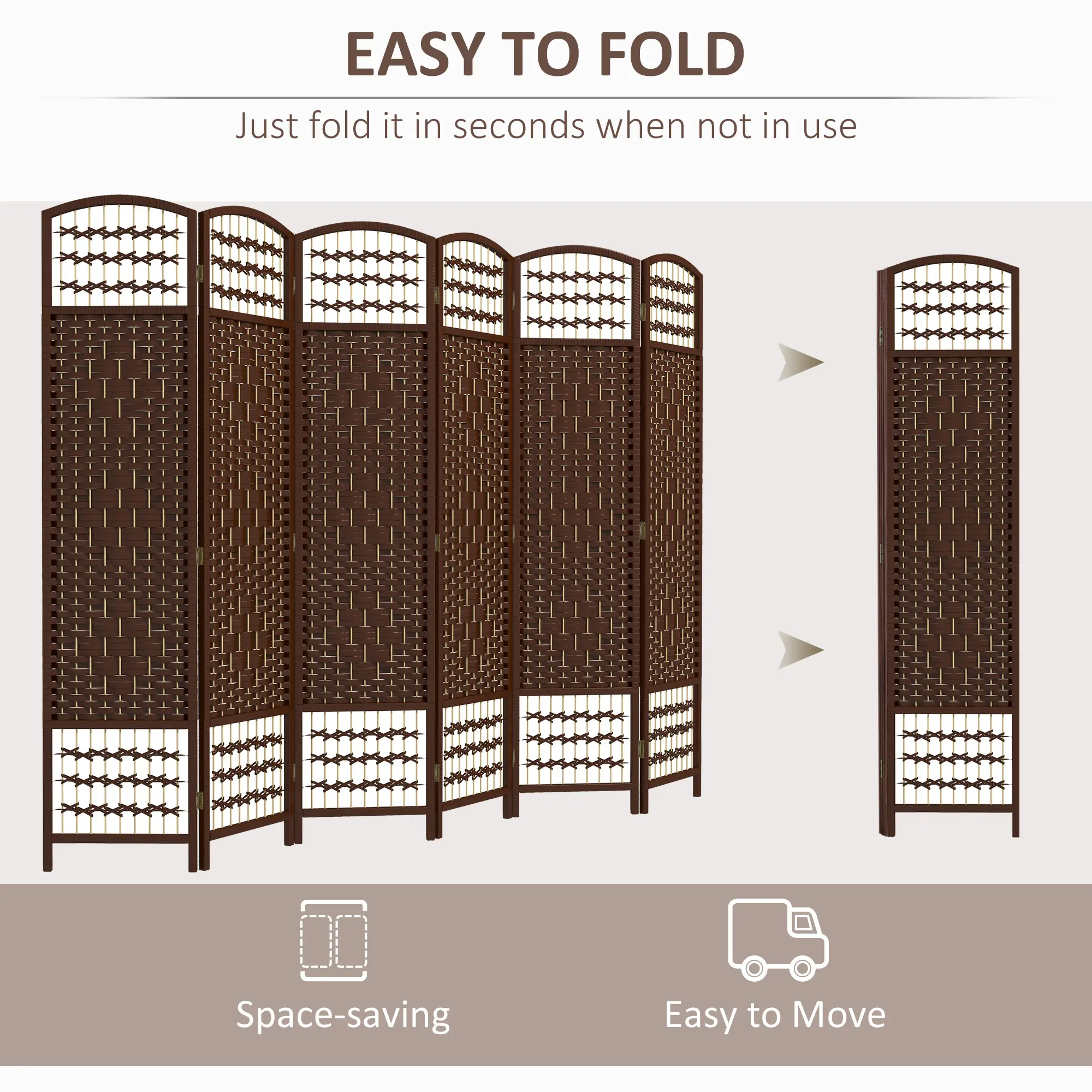 6 Panel Folding Room Divider, Portable Privacy Screen, Brown - Image 4