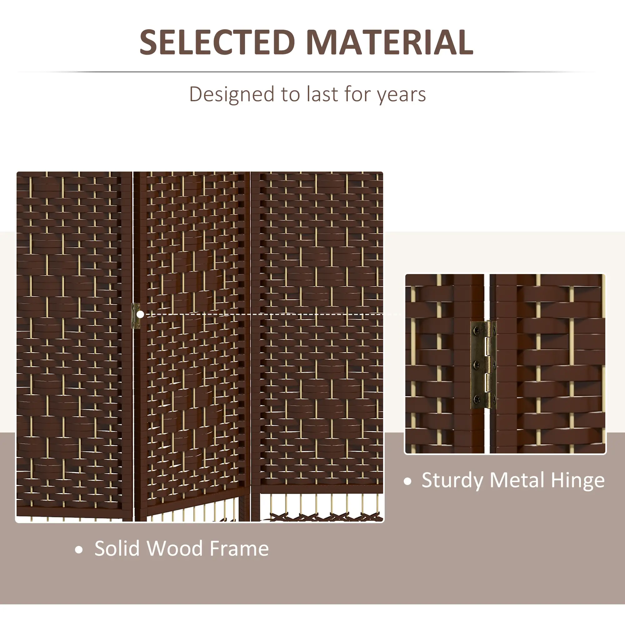 6 Panel Folding Room Divider, Portable Privacy Screen, Brown - Image 5