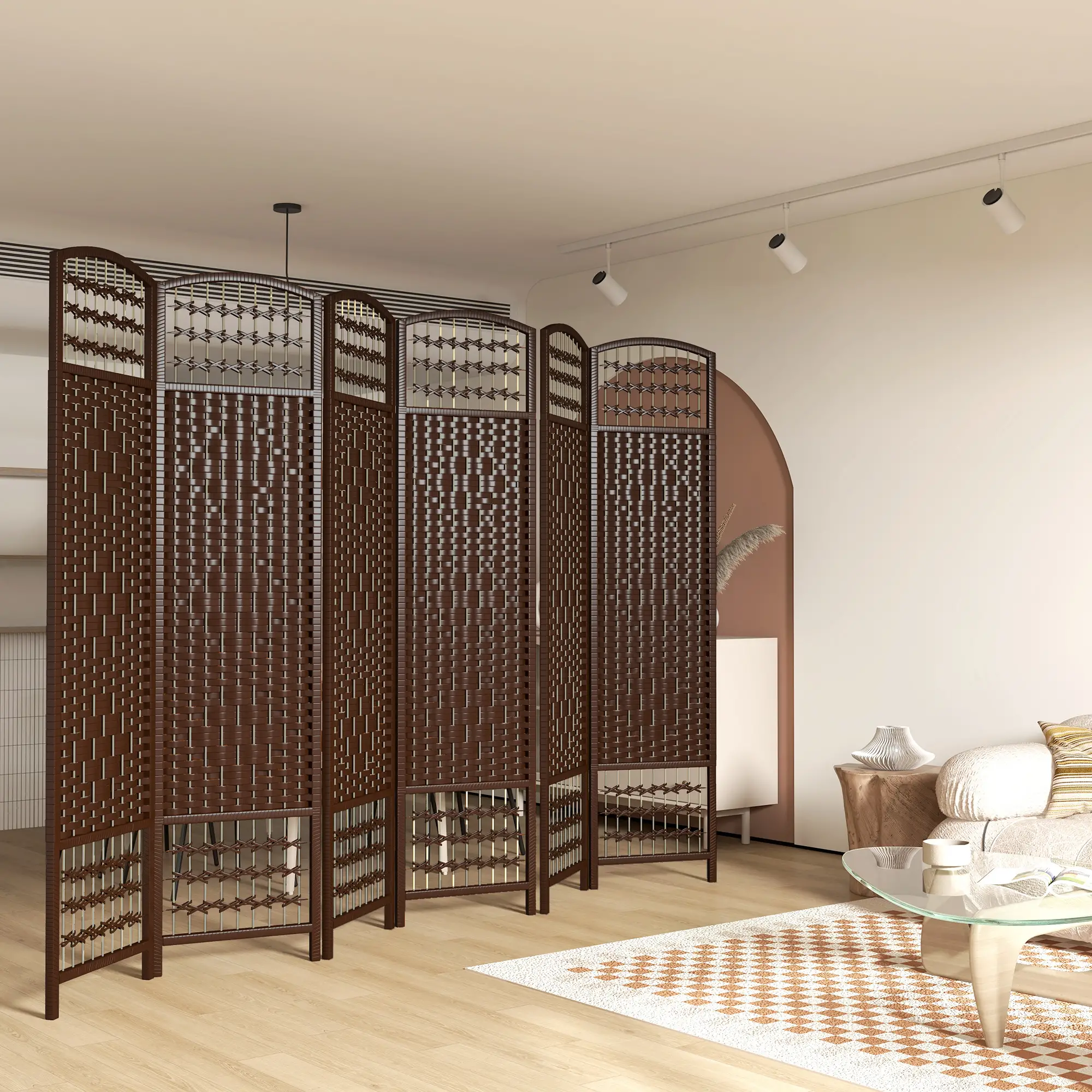 6 Panel Folding Room Divider, Portable Privacy Screen, Brown - Image 9