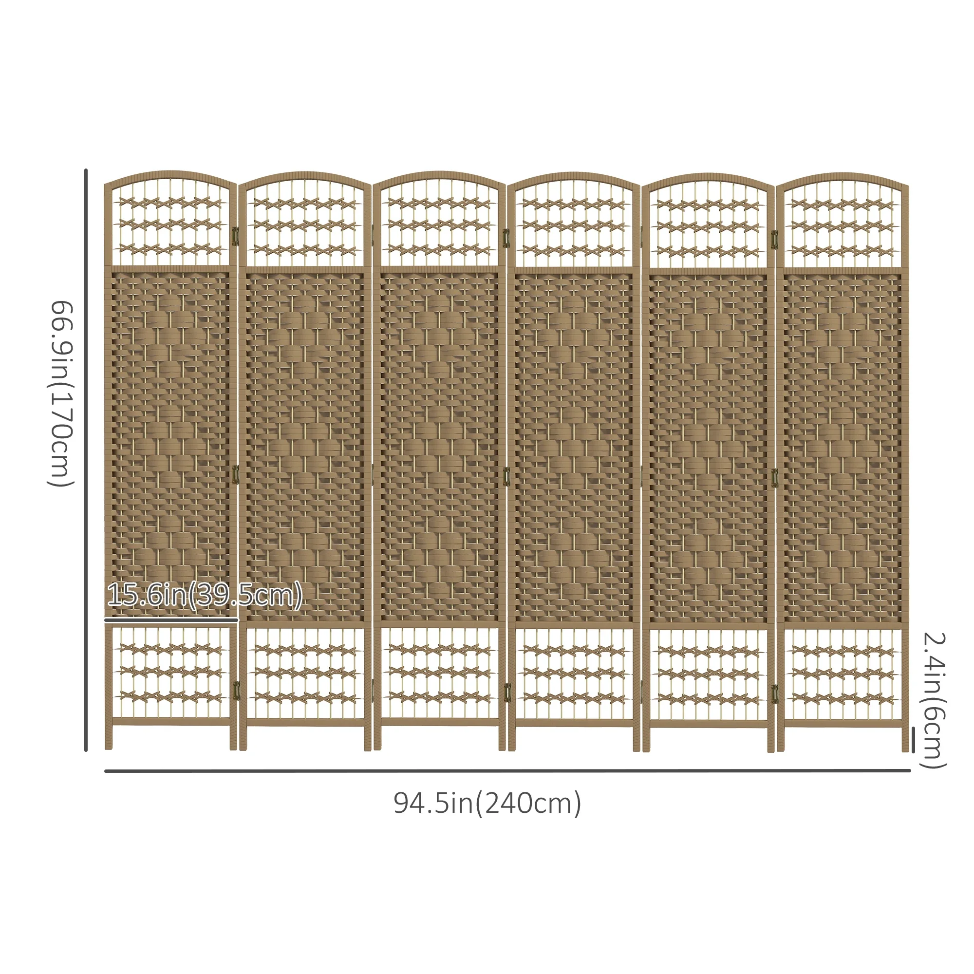6 Panel Folding Room Divider, Portable Privacy Screen, Natural - Image 3