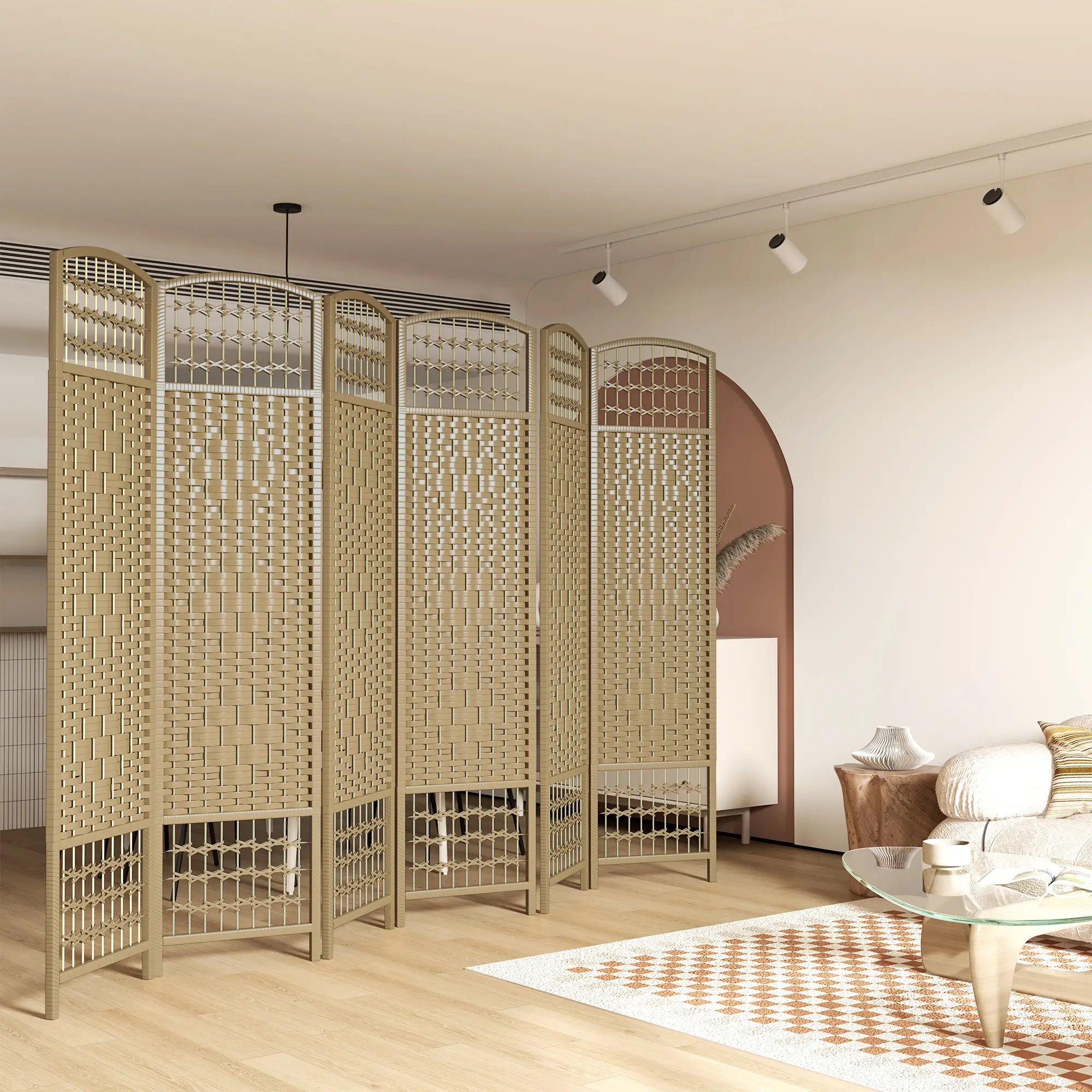 6 Panel Folding Room Divider, Portable Privacy Screen, Natural - Image 9