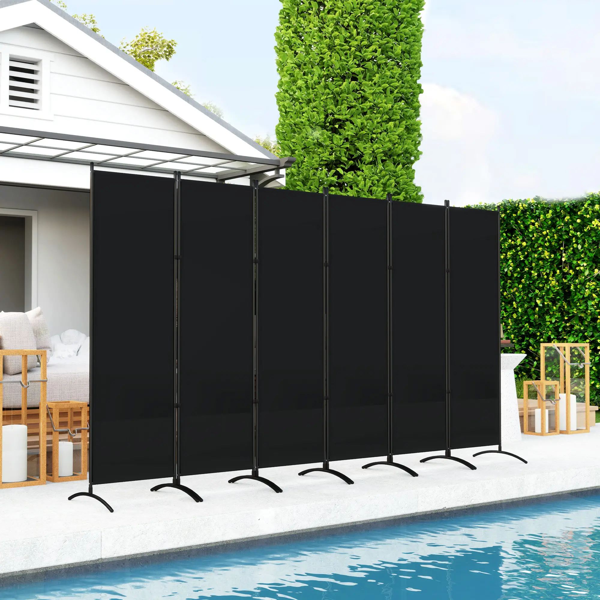6 Panel Folding Room Divider, UV30+ Privacy Screen, Black - Image 2