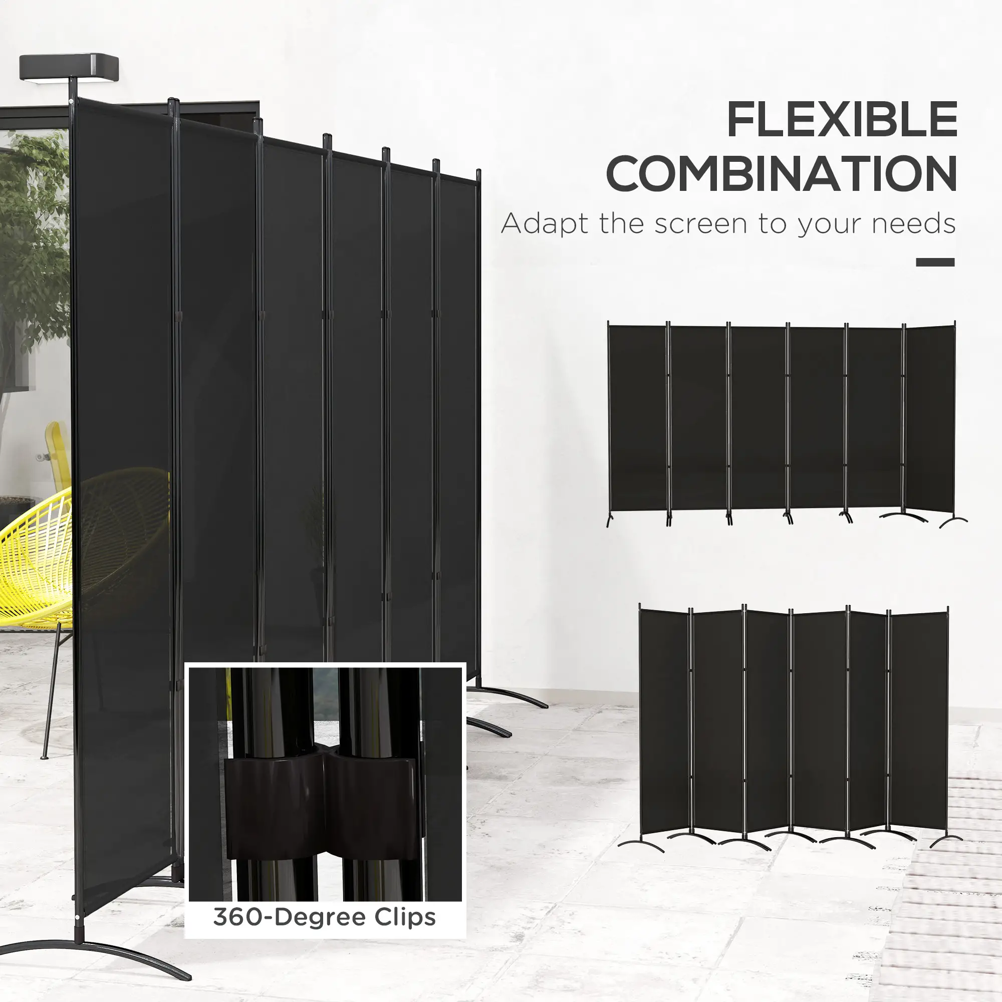 6 Panel Folding Room Divider, UV30+ Privacy Screen, Black - Image 6