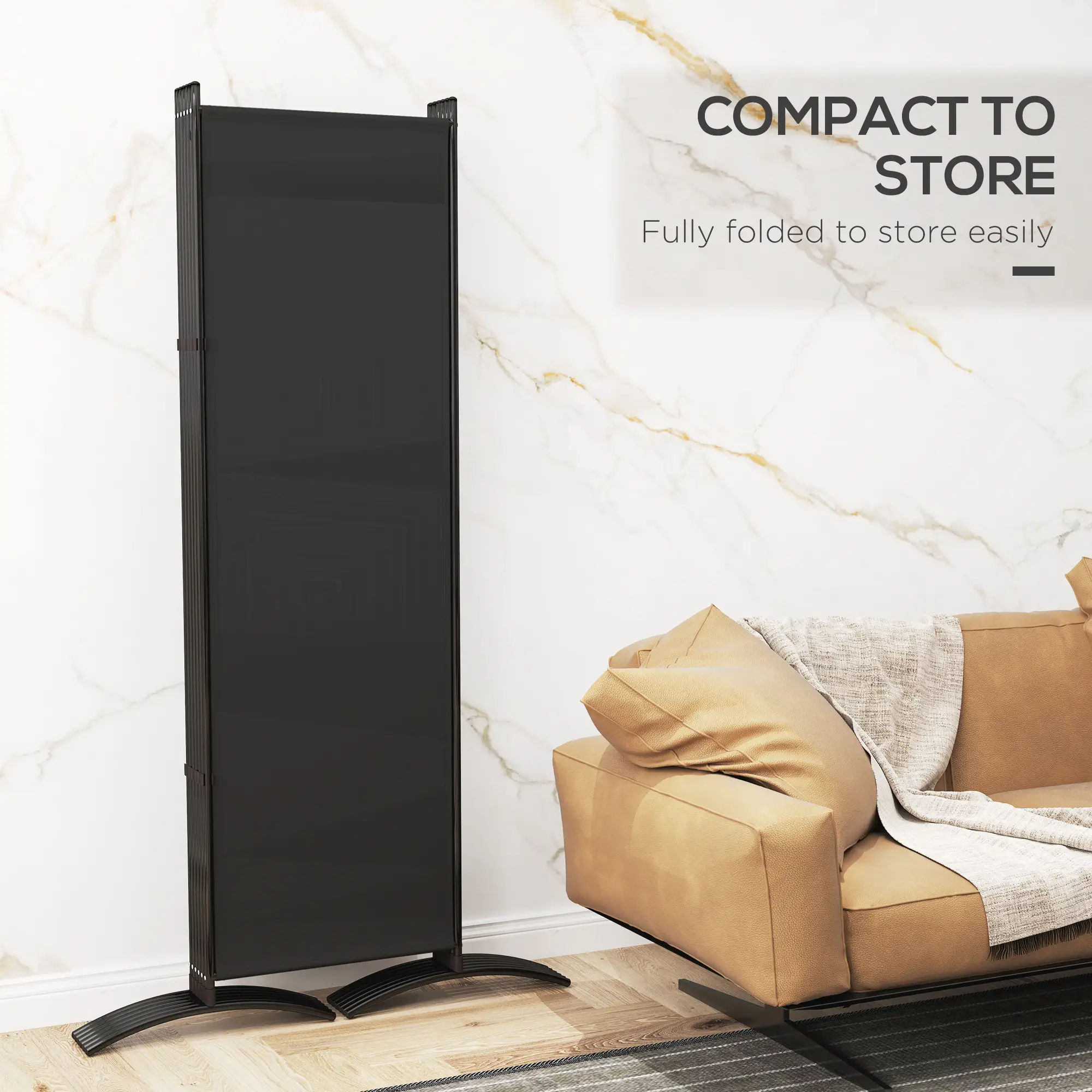 6 Panel Folding Room Divider, UV30+ Privacy Screen, Black - Image 7
