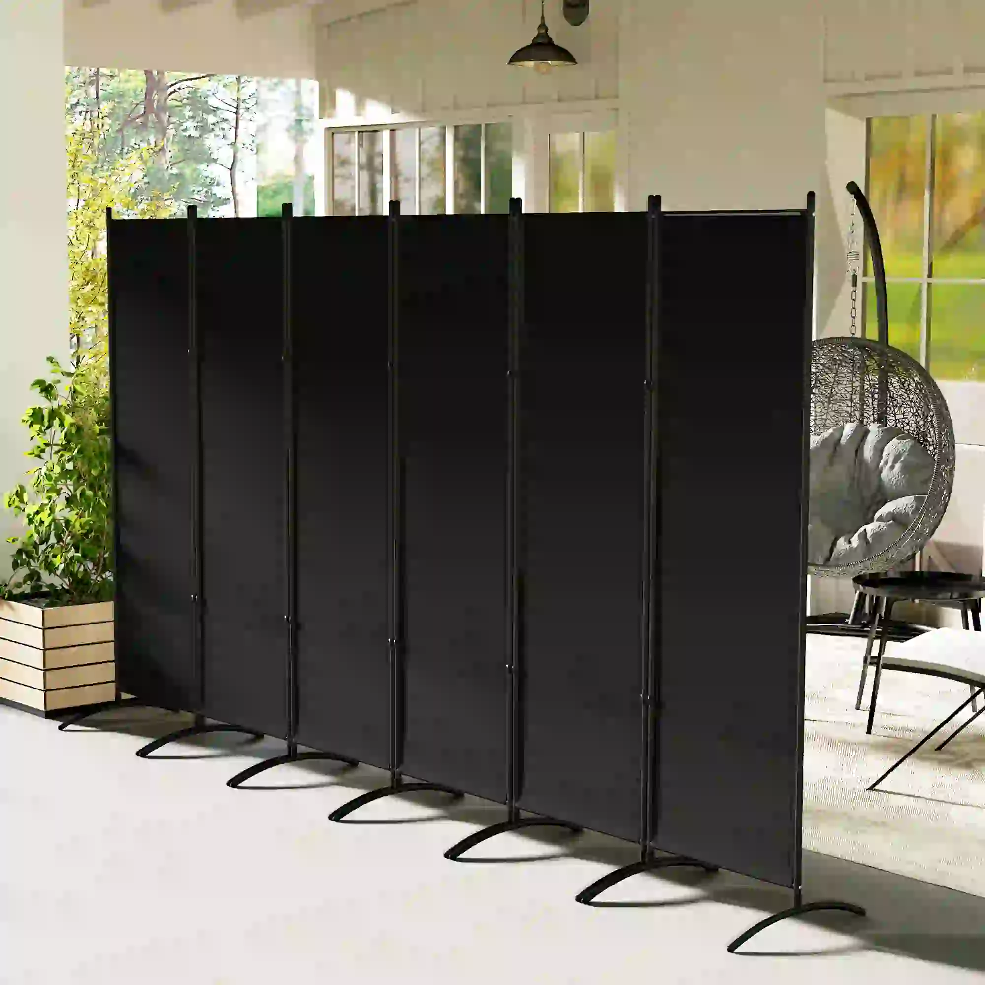 6 Panel Folding Room Divider, UV30+ Privacy Screen, Black - Image 8