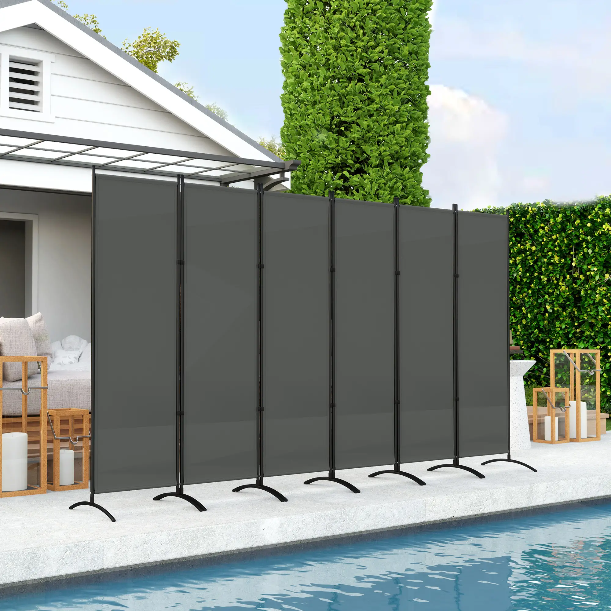 6 Panel Folding Room Divider, UV30+ Privacy Screen, Dark Grey - Image 2