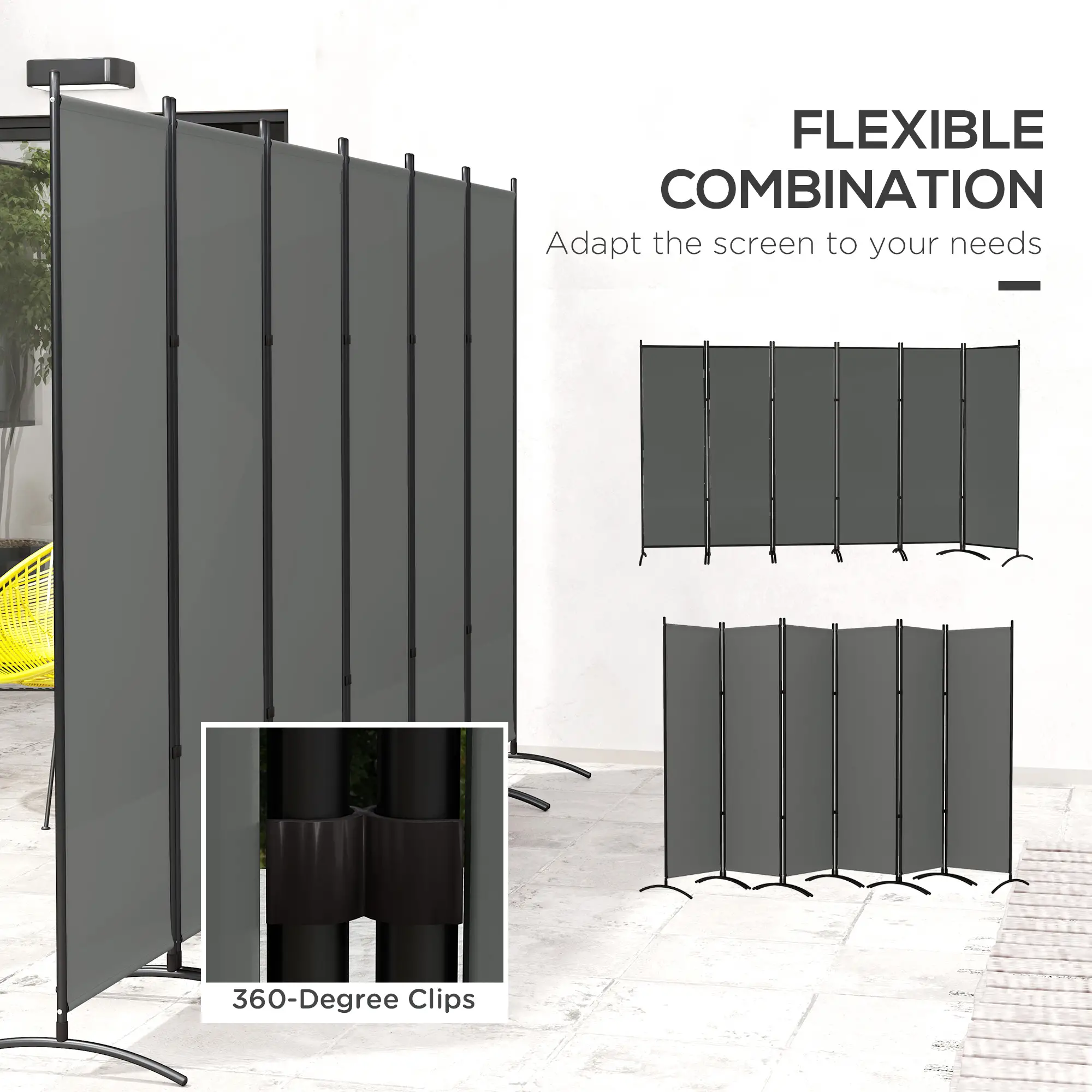 6 Panel Folding Room Divider, UV30+ Privacy Screen, Dark Grey - Image 6