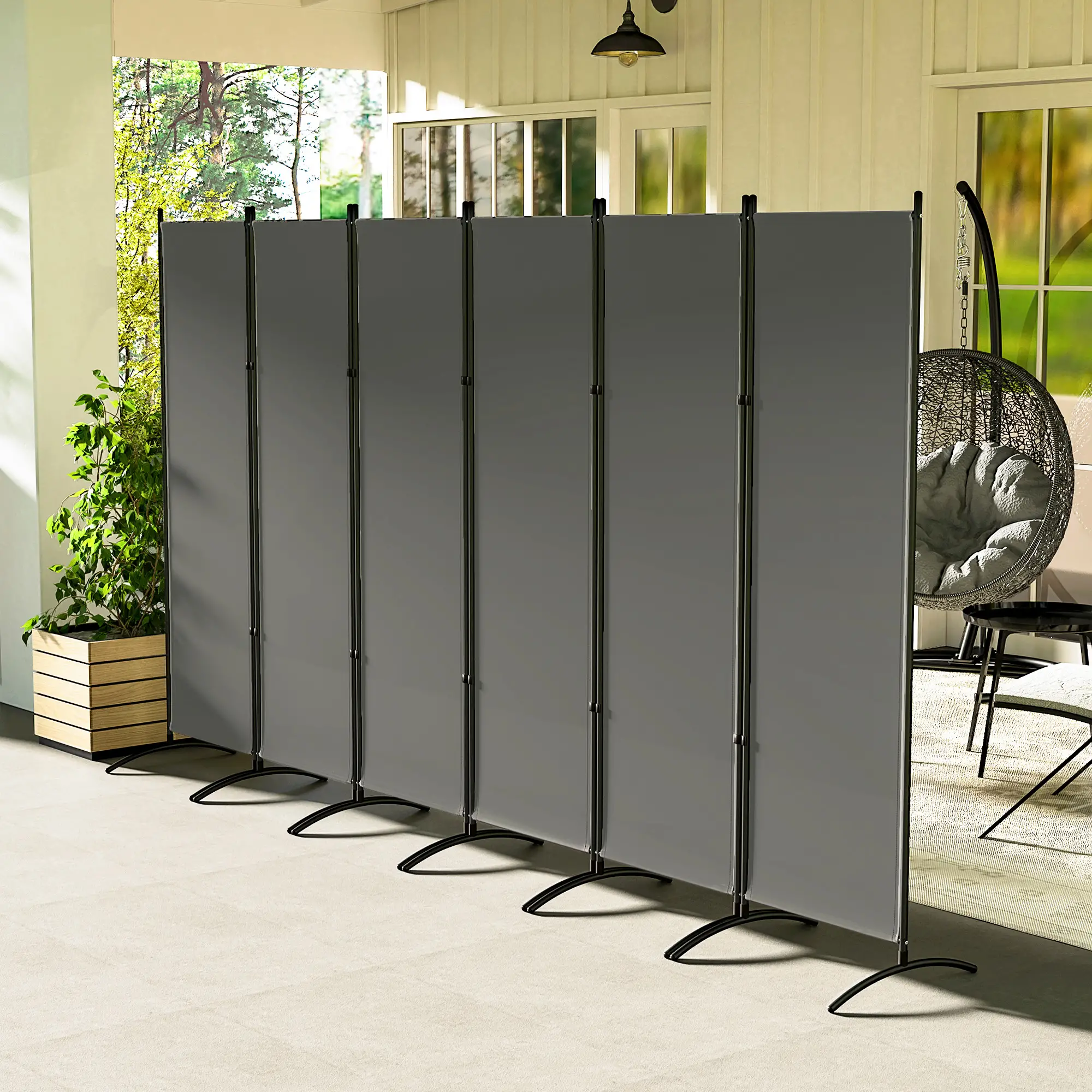 6 Panel Folding Room Divider, UV30+ Privacy Screen, Dark Grey - Image 8