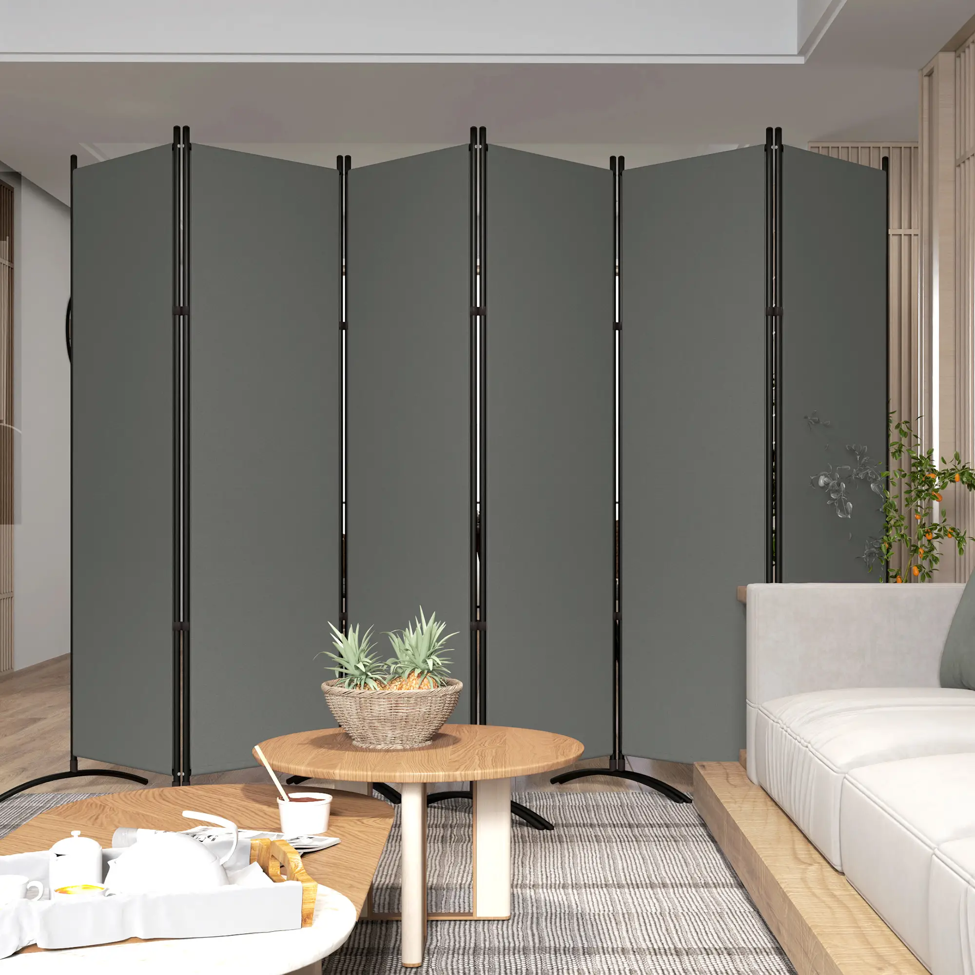 6 Panel Folding Room Divider, UV30+ Privacy Screen, Dark Grey - Image 9