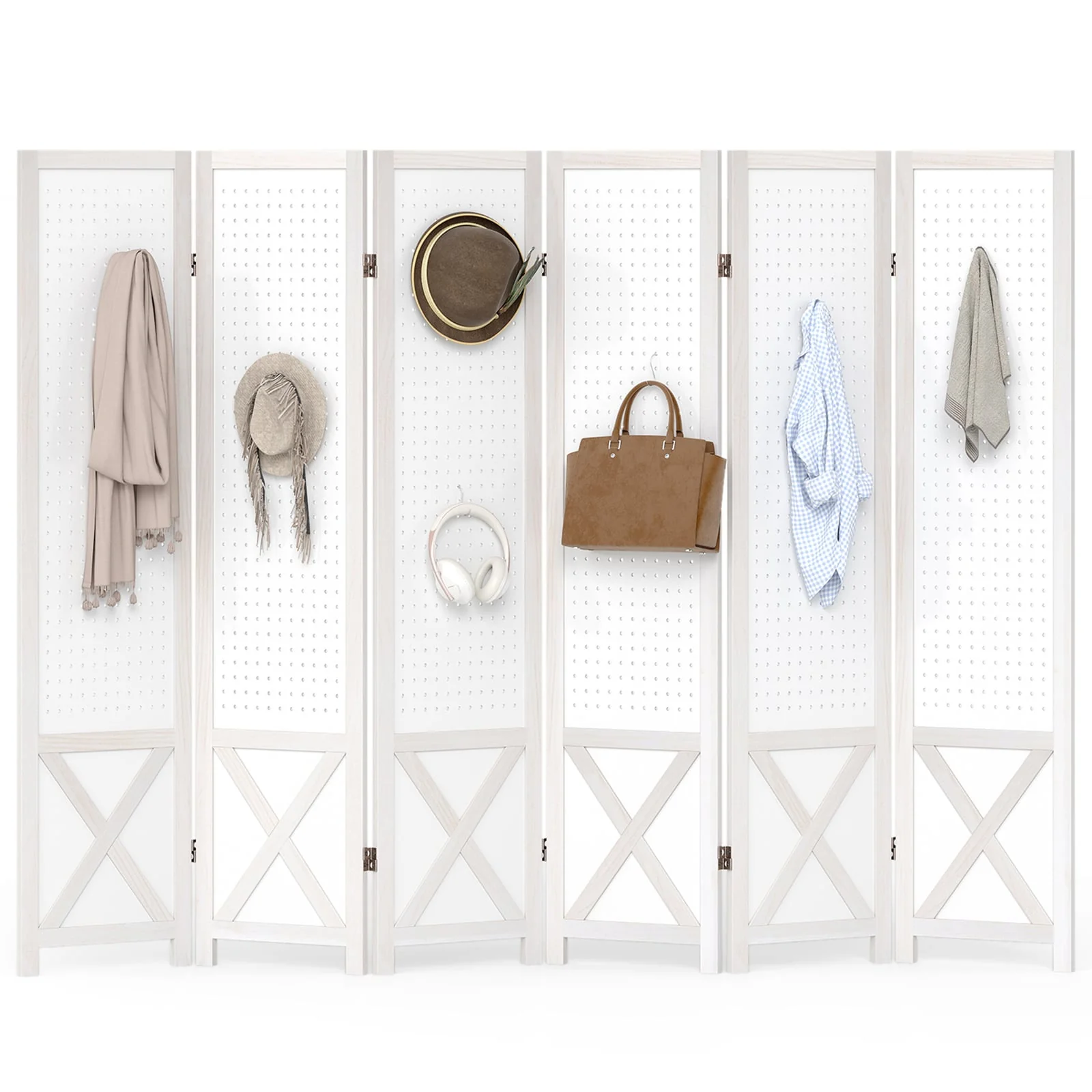 6-Panel Pegboard Room Divider, 67 Inches Tall, Foldable Privacy Screen - Image 4