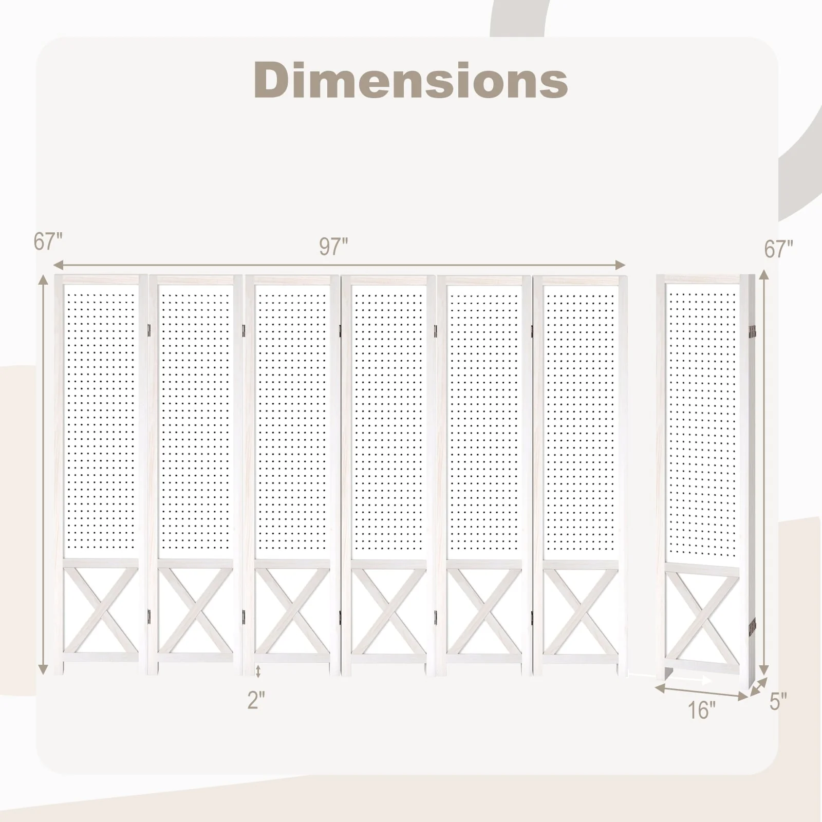 6-Panel Pegboard Room Divider, 67 Inches Tall, Foldable Privacy Screen - Image 5