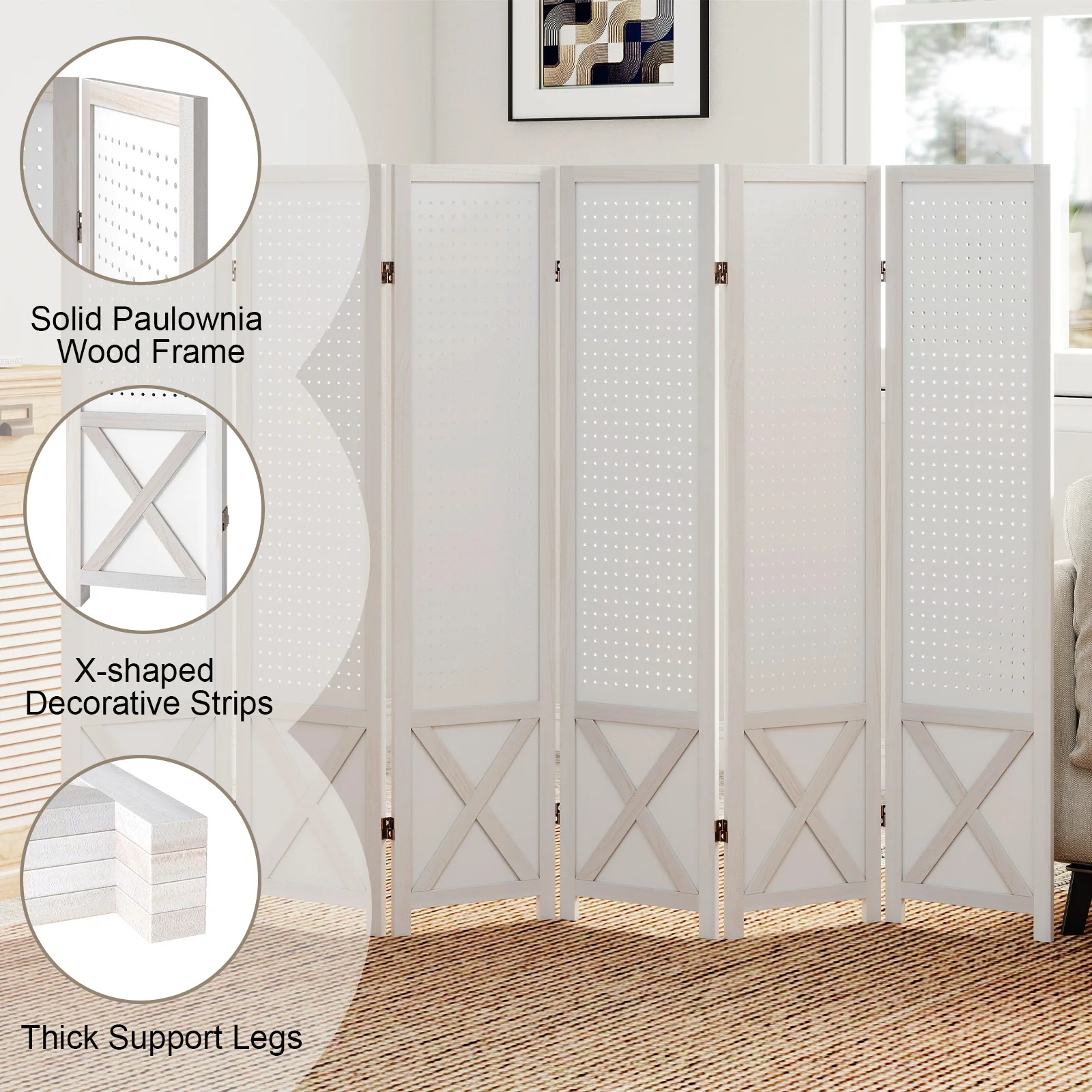 6-Panel Pegboard Room Divider, 67 Inches Tall, Foldable Privacy Screen - Image 6