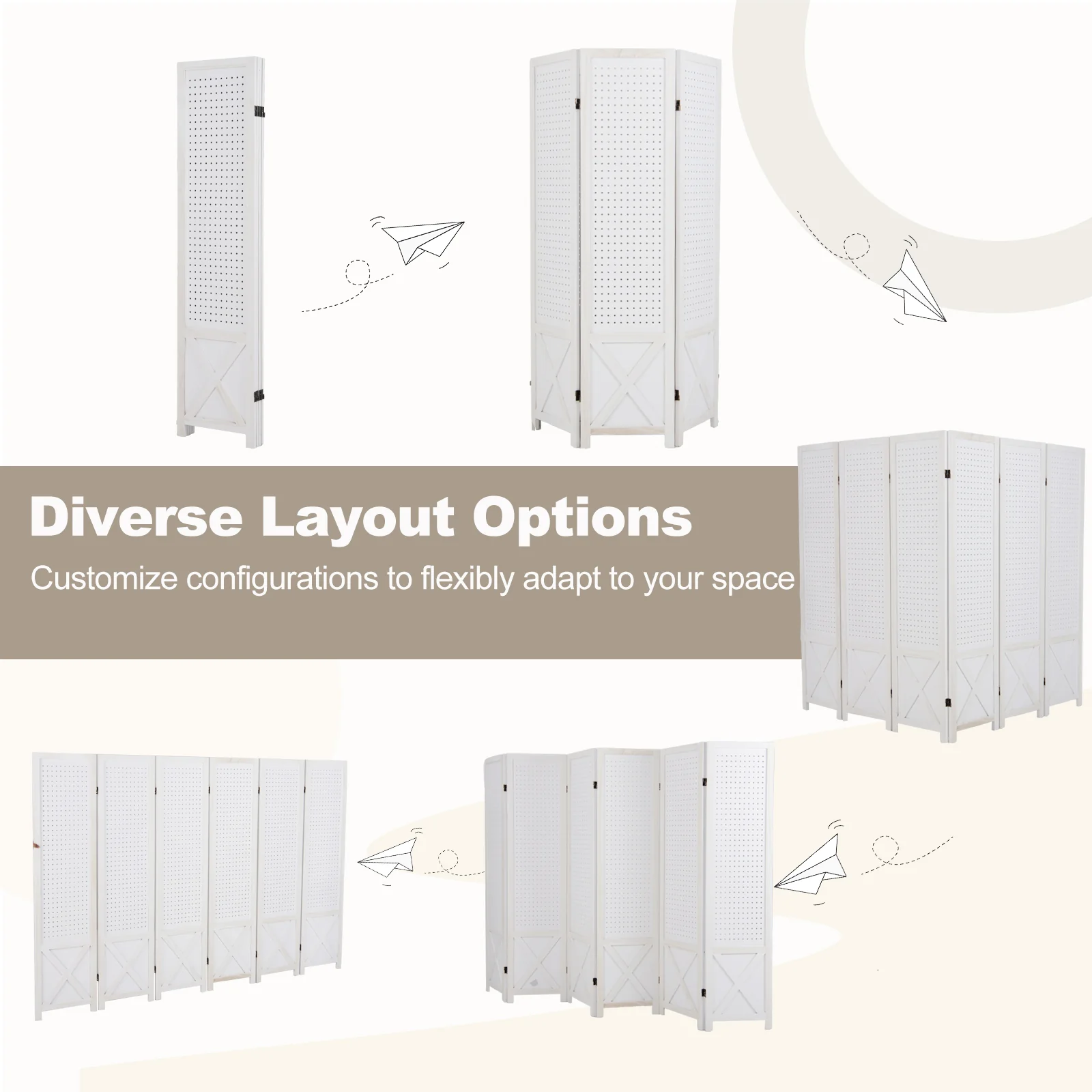 6-Panel Pegboard Room Divider, 67 Inches Tall, Foldable Privacy Screen - Image 7