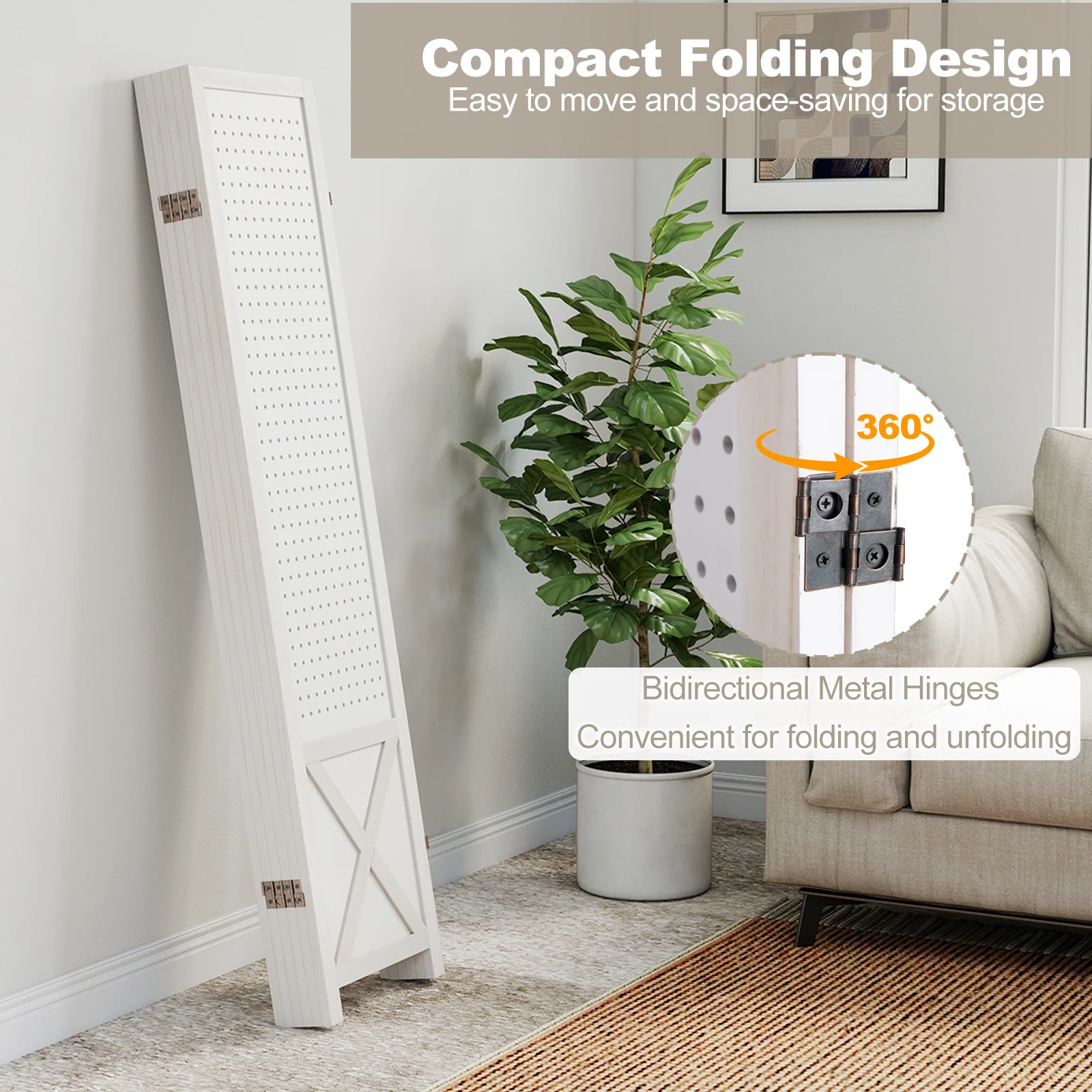 6-Panel Pegboard Room Divider, 67 Inches Tall, Foldable Privacy Screen - Image 9