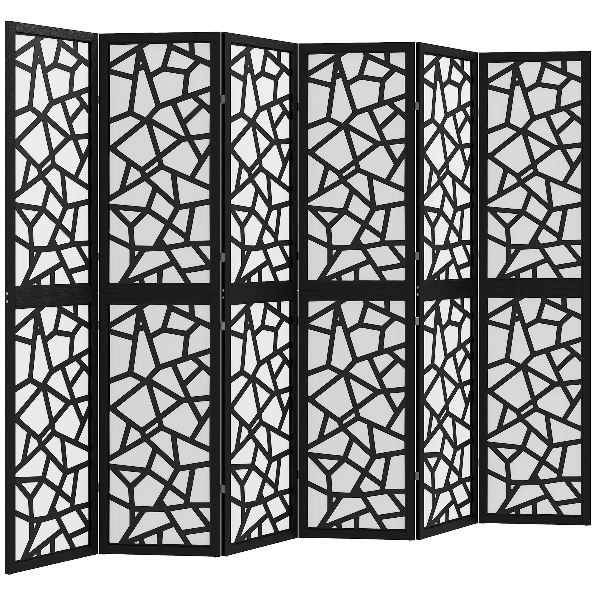 6 Panel Room Divider, 5.6 FT, Geometric Pattern Privacy Screen, Black