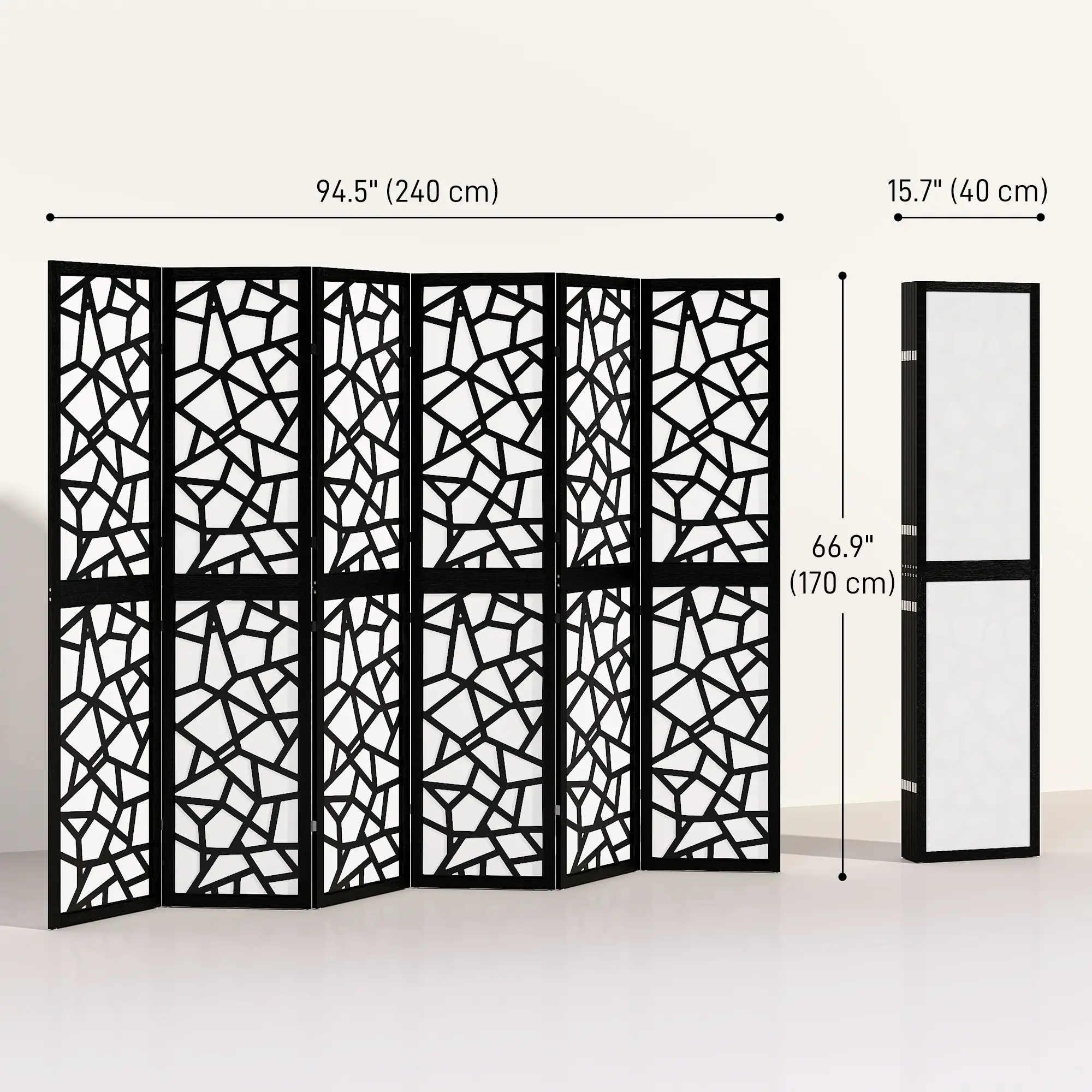 6 Panel Room Divider, 5.6 FT, Geometric Pattern Privacy Screen, Black - Image 3