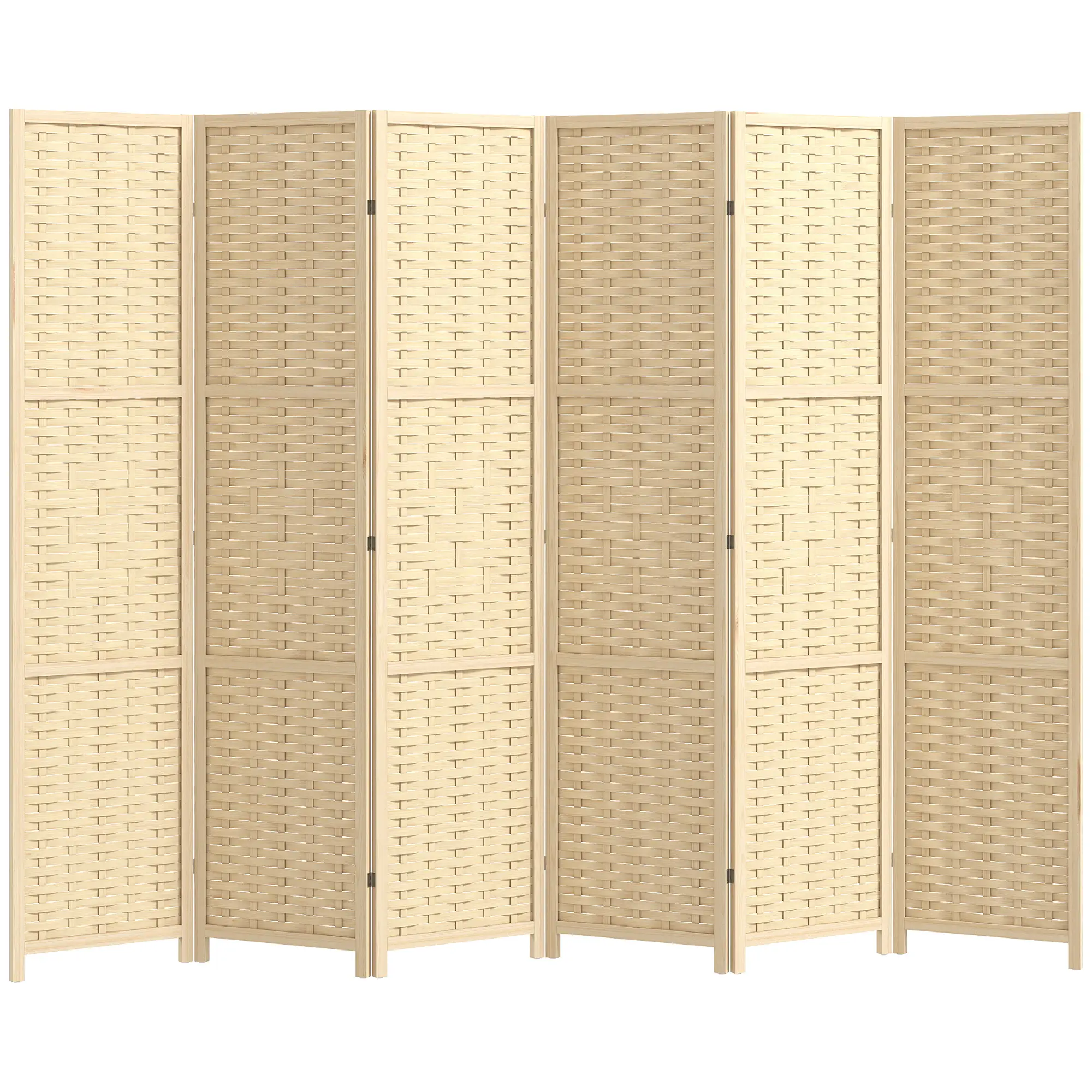 6-Panel Room Divider, 5.6 FT Freestanding Folding Privacy Screen, Natural Wood - Image 11