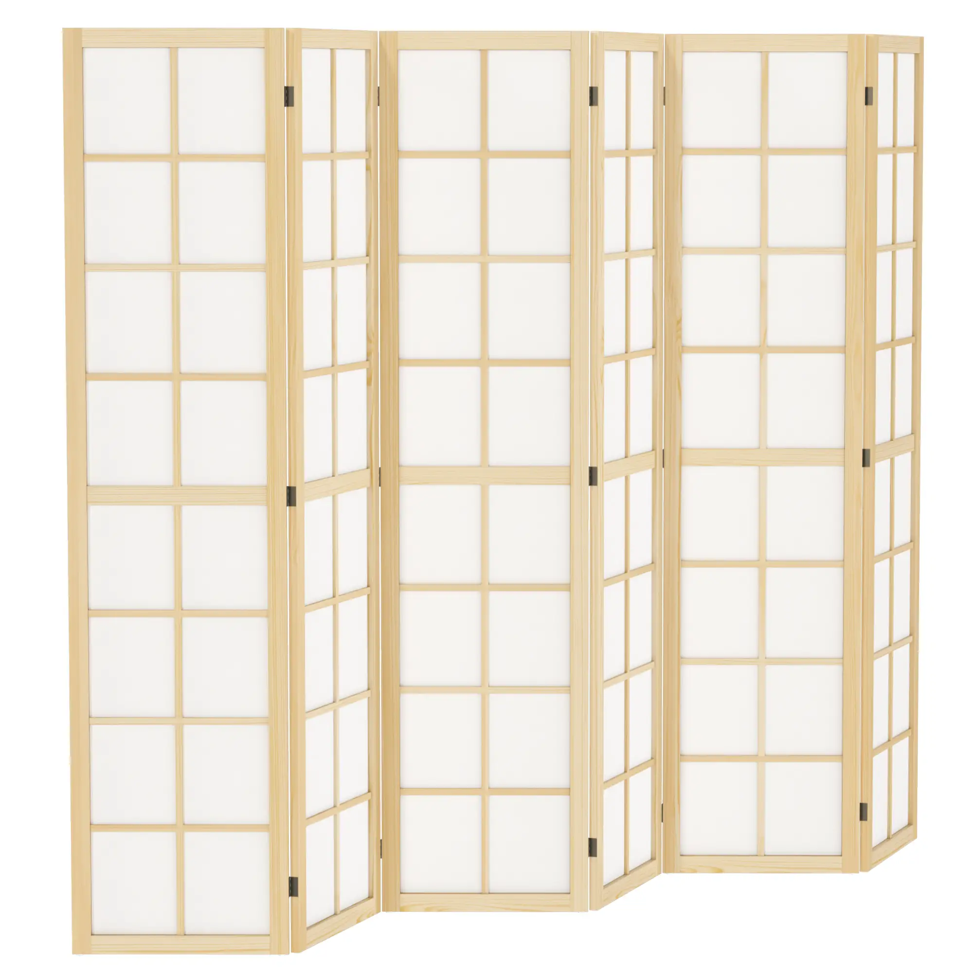 6 Panel Room Divider, 5.6 ft, Natural Wood, Folding Wall Partition