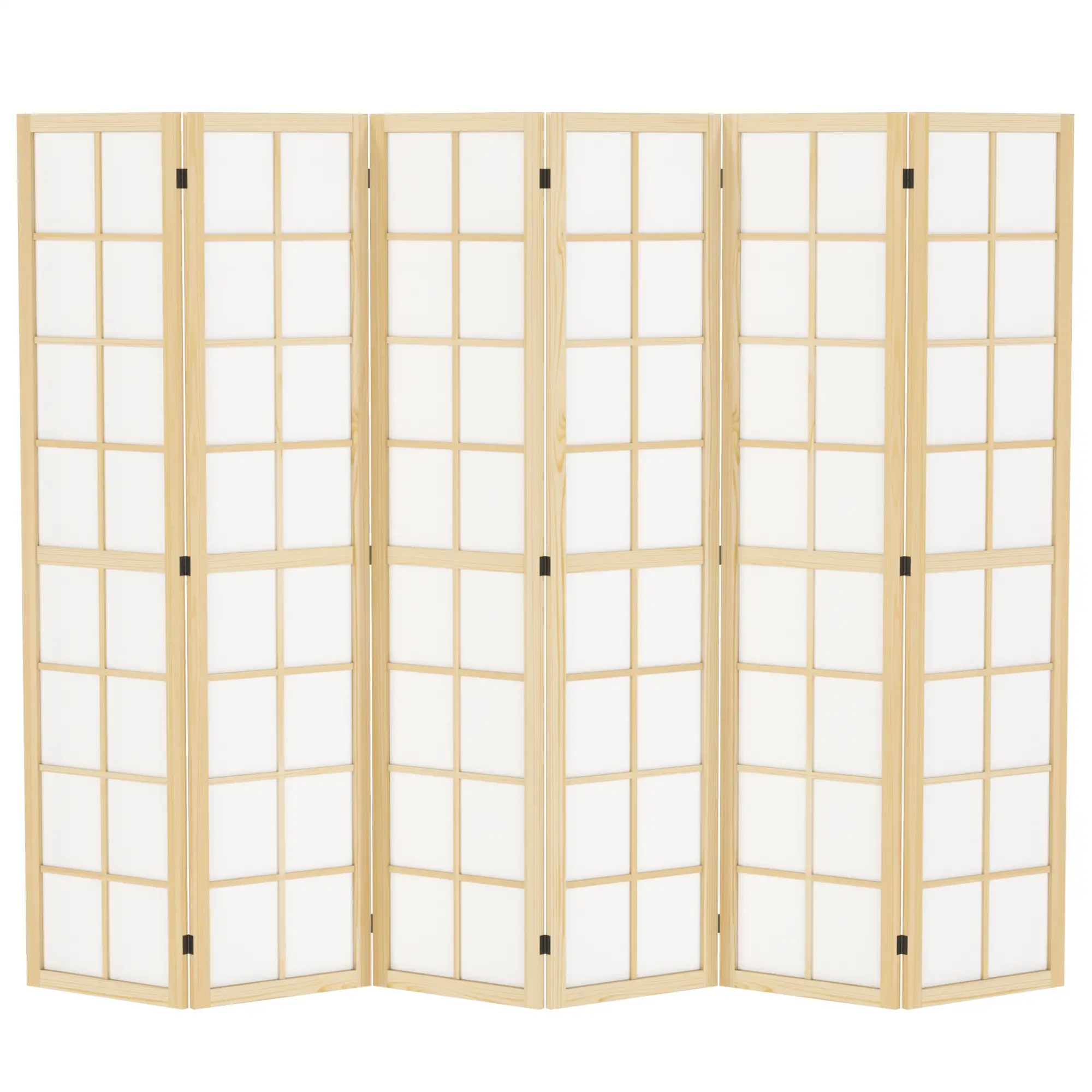 6 Panel Room Divider, 5.6 ft, Natural Wood, Folding Wall Partition - Image 11
