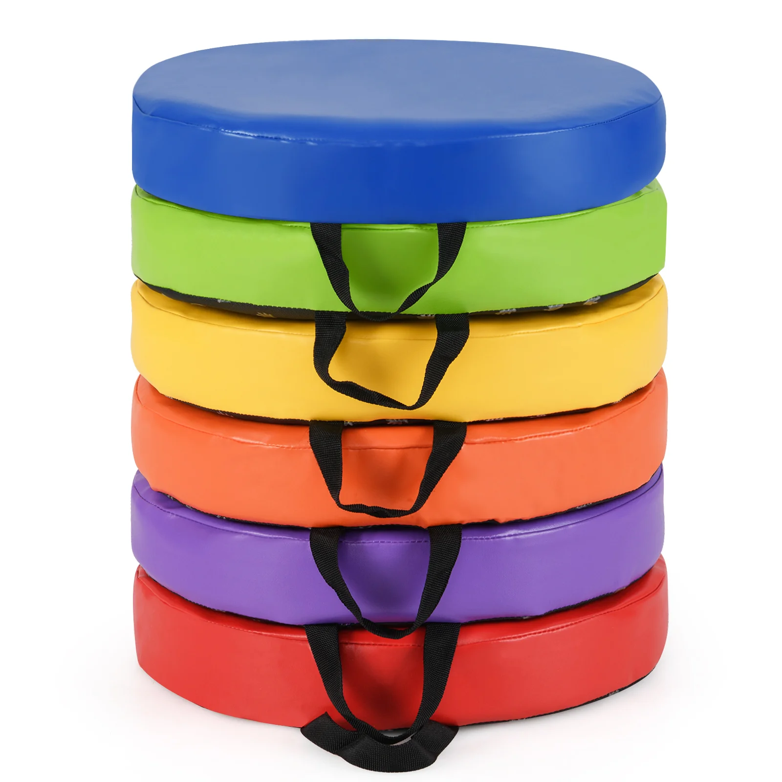 6 PCS Round Floor Cushions, With Handles, Multicolor