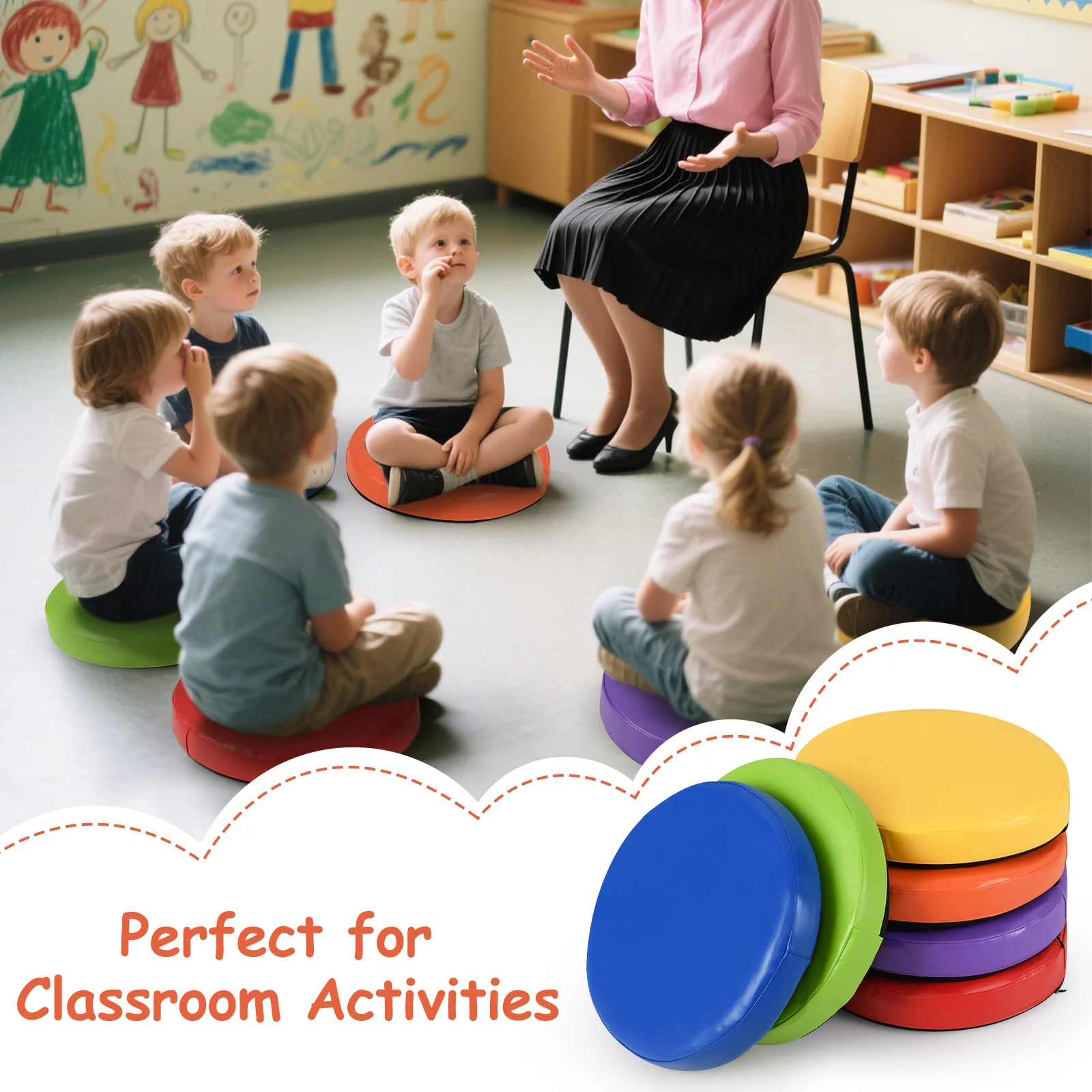 6 PCS Round Floor Cushions, With Handles, Multicolor - Image 7