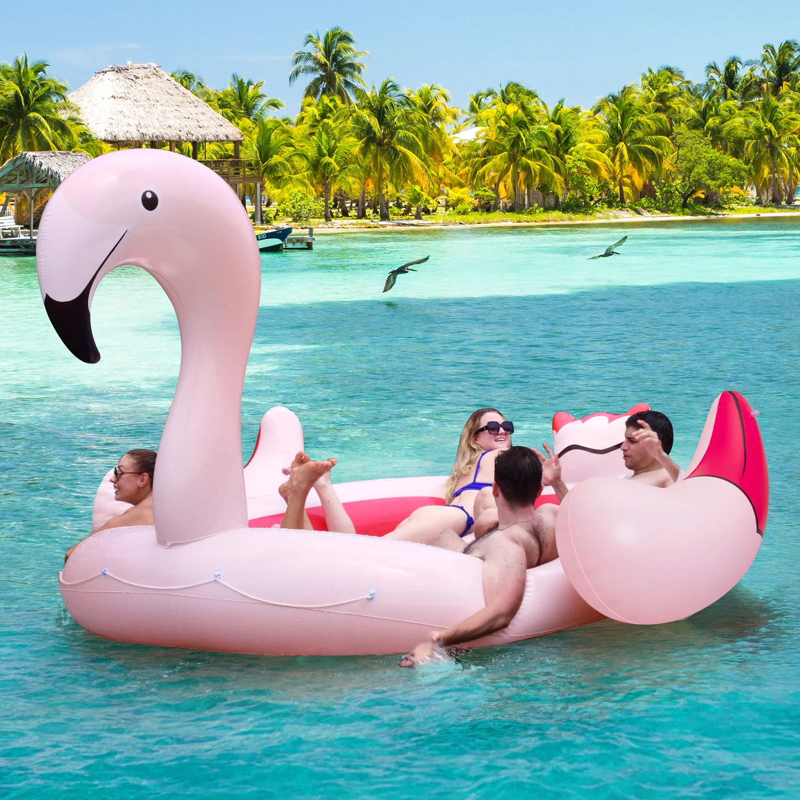 6 Person Inflatable Flamingo Island, 6 Cup Holders, Pink - Image 2