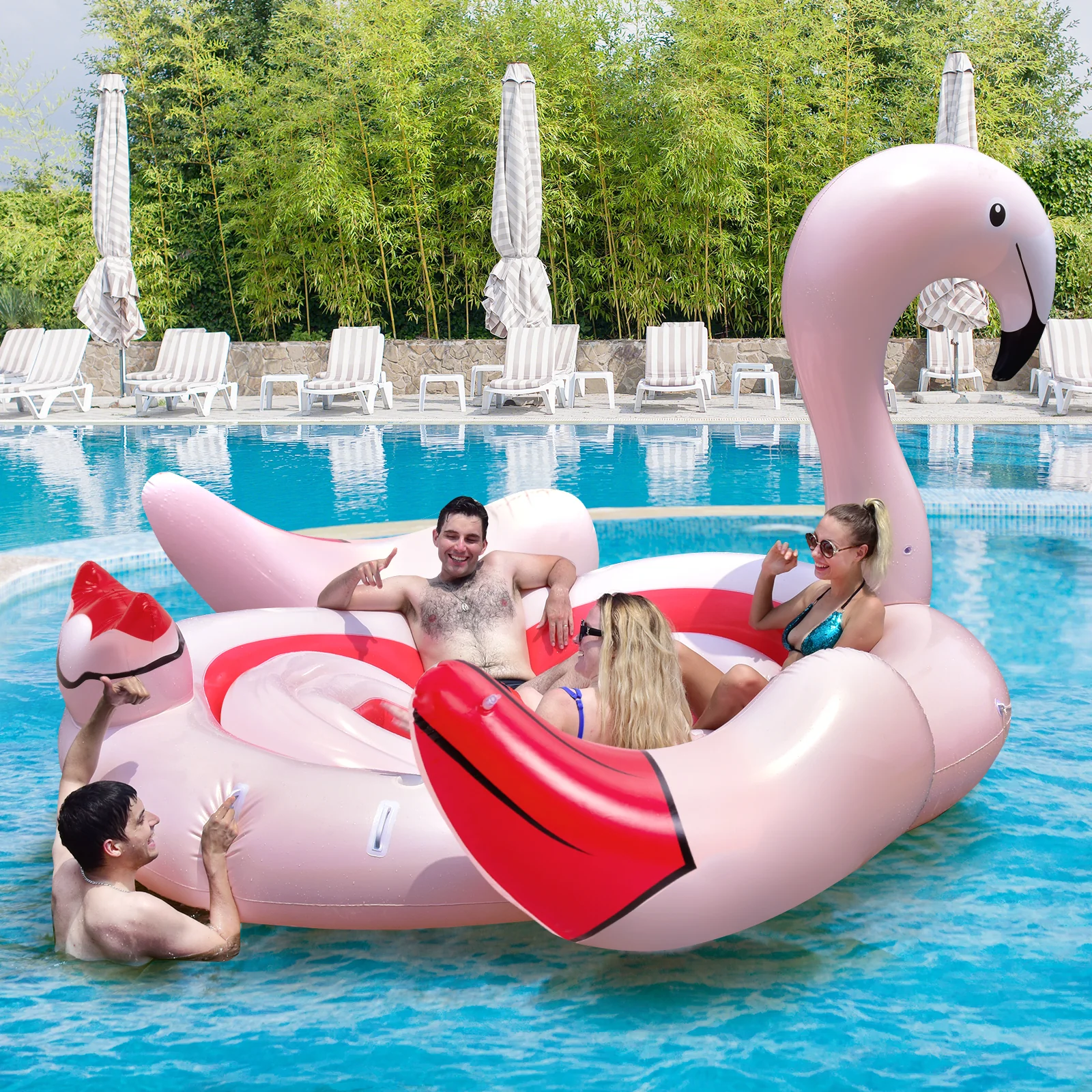 6 Person Inflatable Flamingo Island, 6 Cup Holders, Pink - Image 3