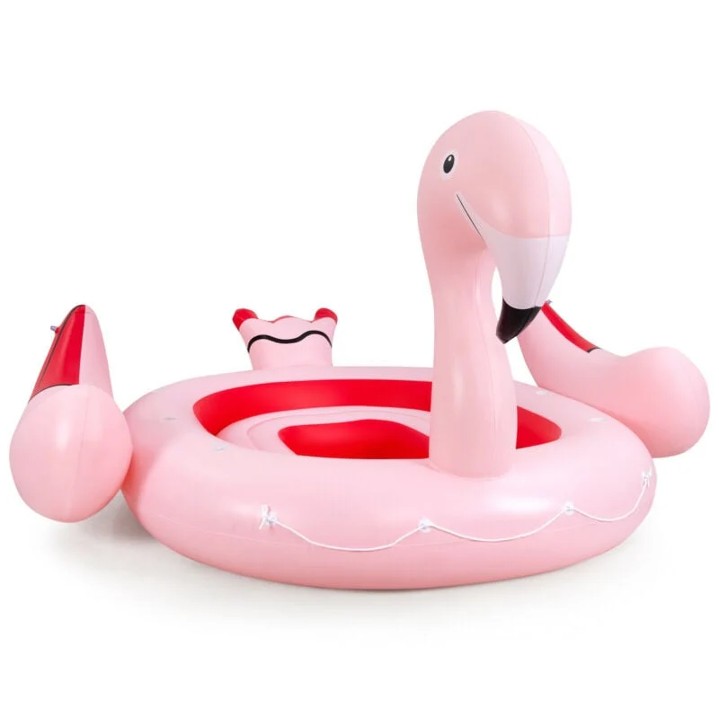 6 Person Inflatable Flamingo Island, 6 Cup Holders, Pink - Image 4