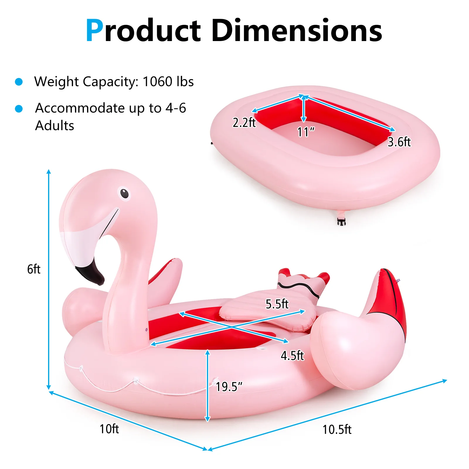 6 Person Inflatable Flamingo Island, 6 Cup Holders, Pink - Image 6