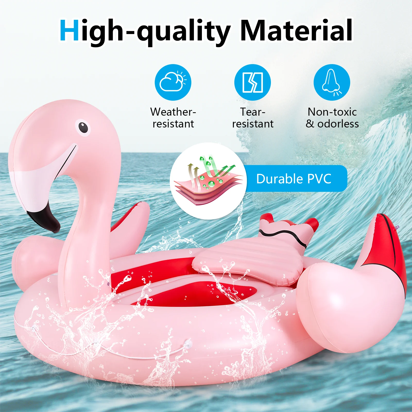 6 Person Inflatable Flamingo Island, 6 Cup Holders, Pink - Image 7