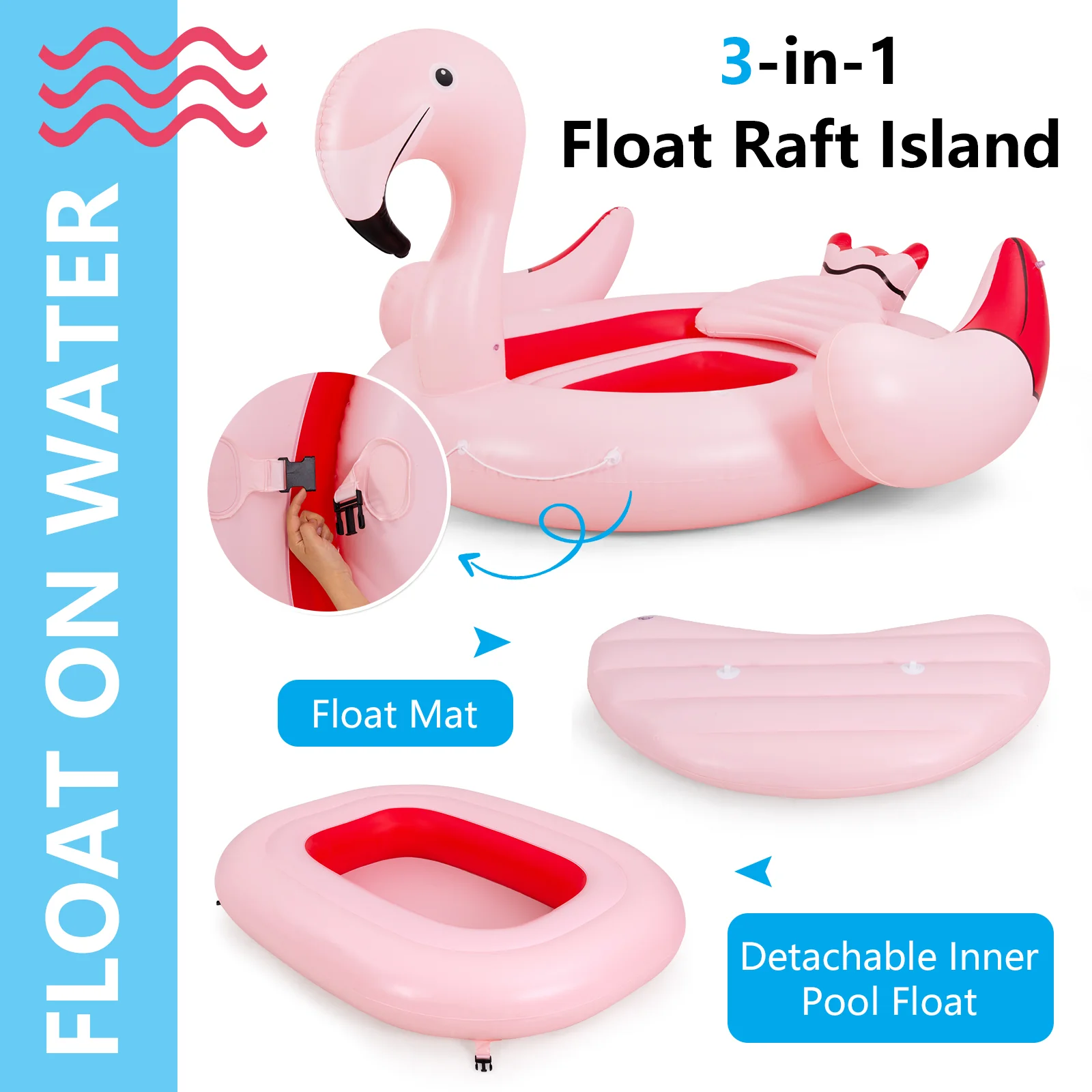6 Person Inflatable Flamingo Island, 6 Cup Holders, Pink - Image 8