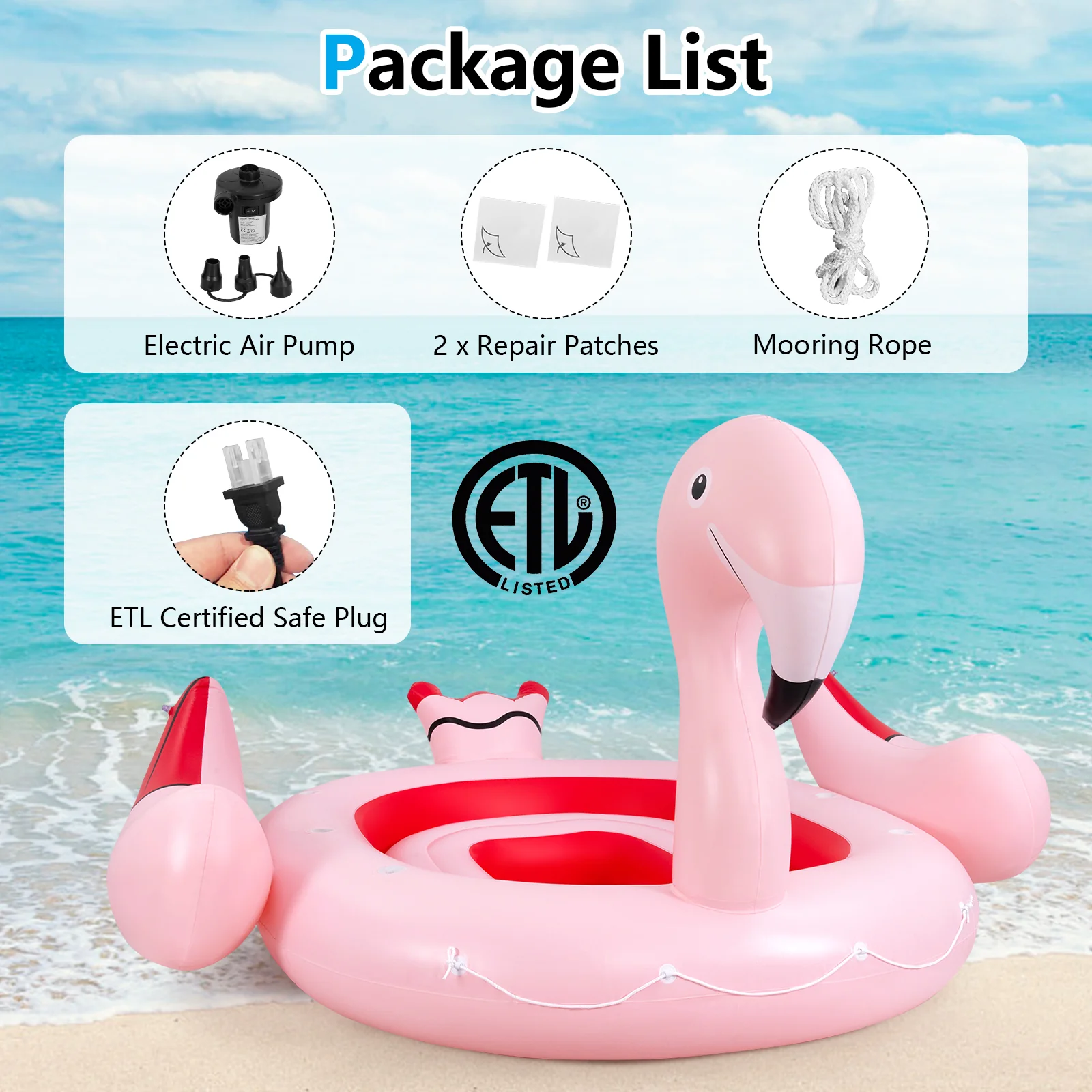 6 Person Inflatable Flamingo Island, 6 Cup Holders, Pink - Image 9