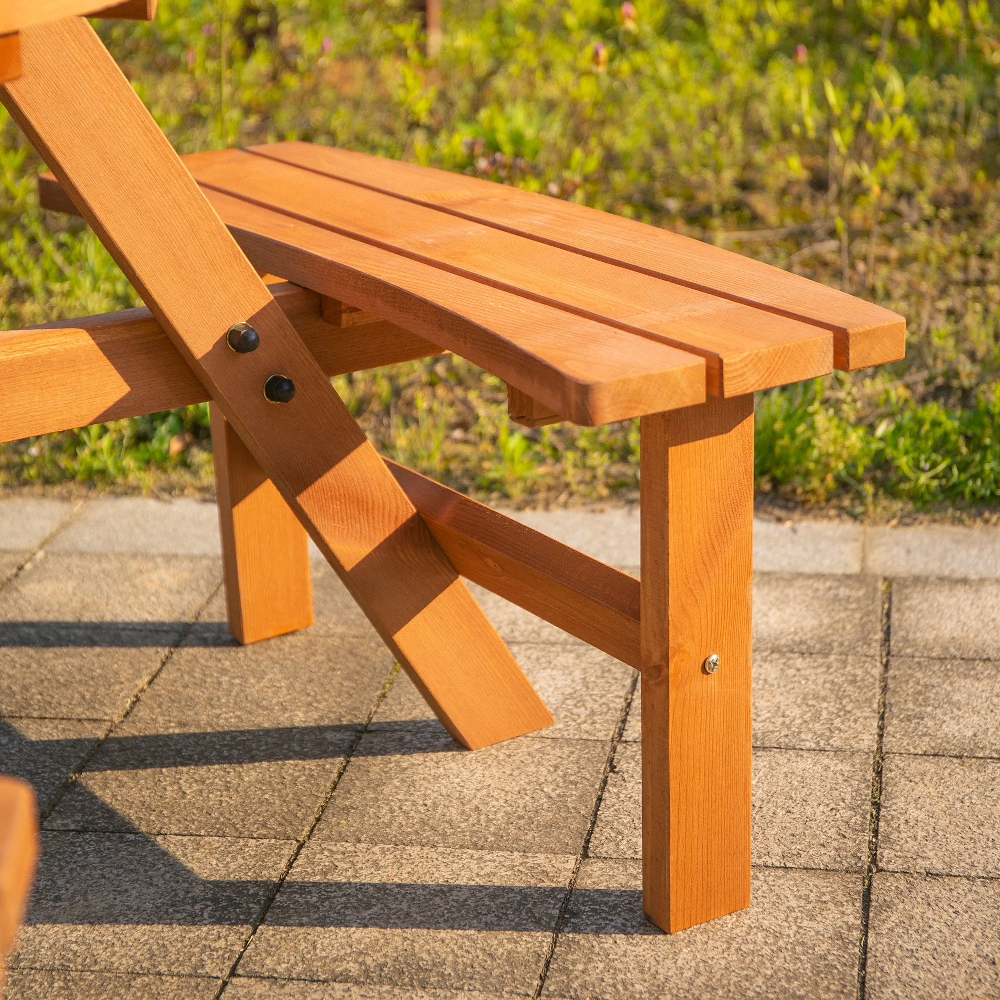 6 Person Round Picnic Table, Wood Patio Set with Umbrella Hole, Brown - Image 10