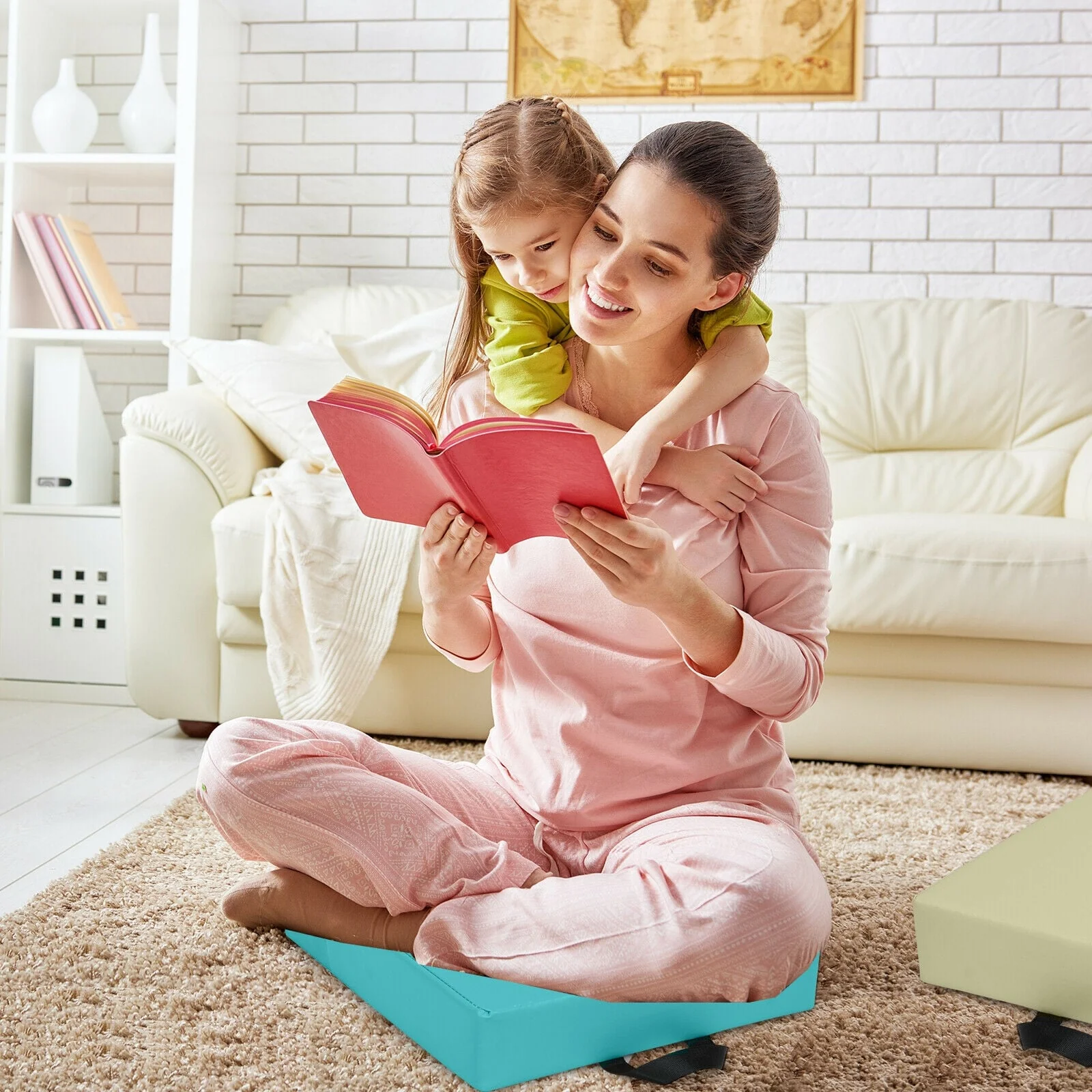 6 Piece 15 Inch Square Toddler Floor Cushions, Flexible Soft Foam Seating, Blue - Image 3