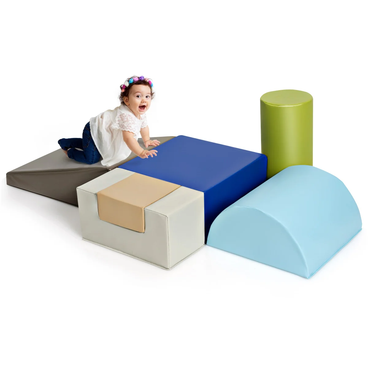 6 Piece Climb Crawl Play Set, Indoor Kids Toddler, Gray - Image 10