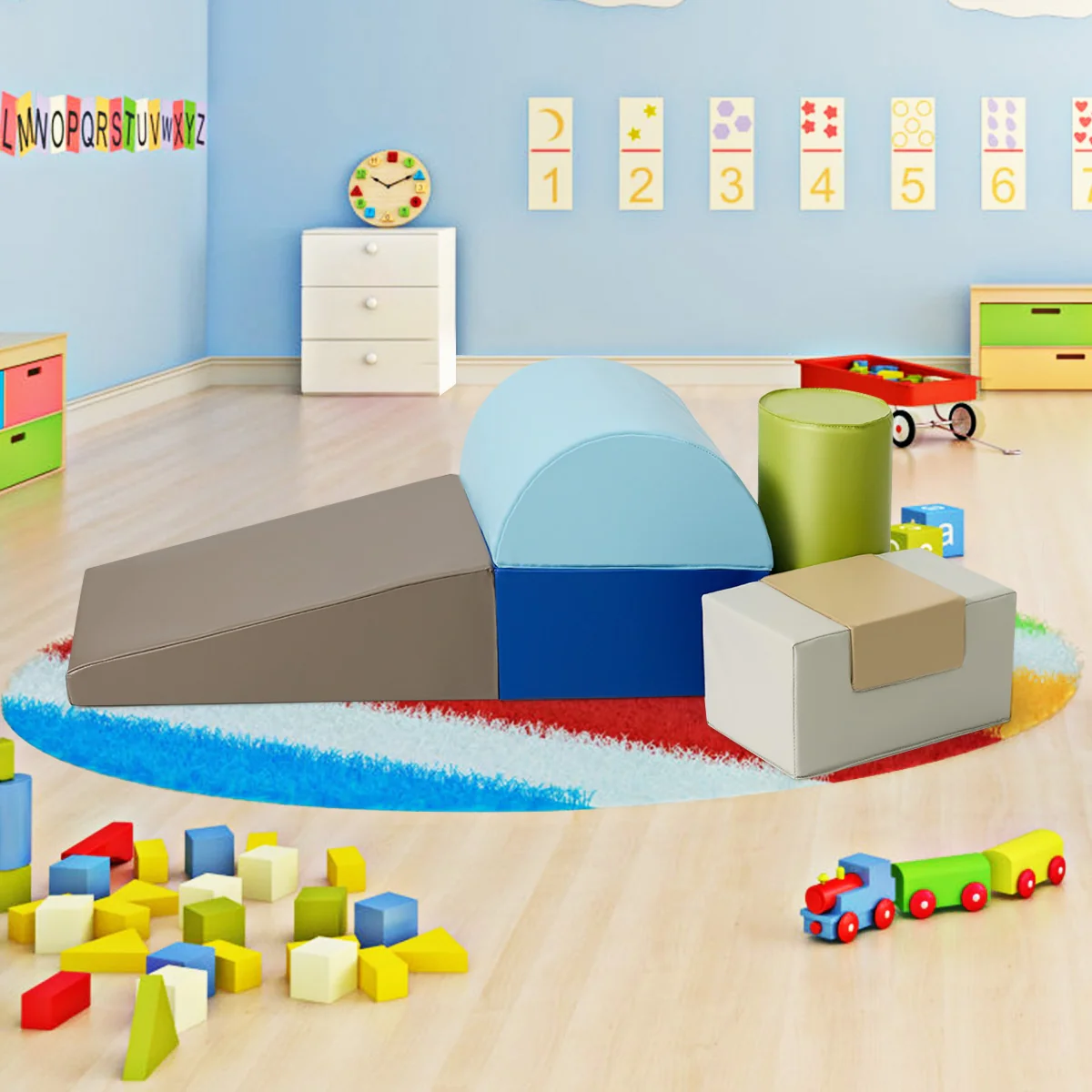 6 Piece Climb Crawl Play Set, Indoor Kids Toddler, Gray - Image 2