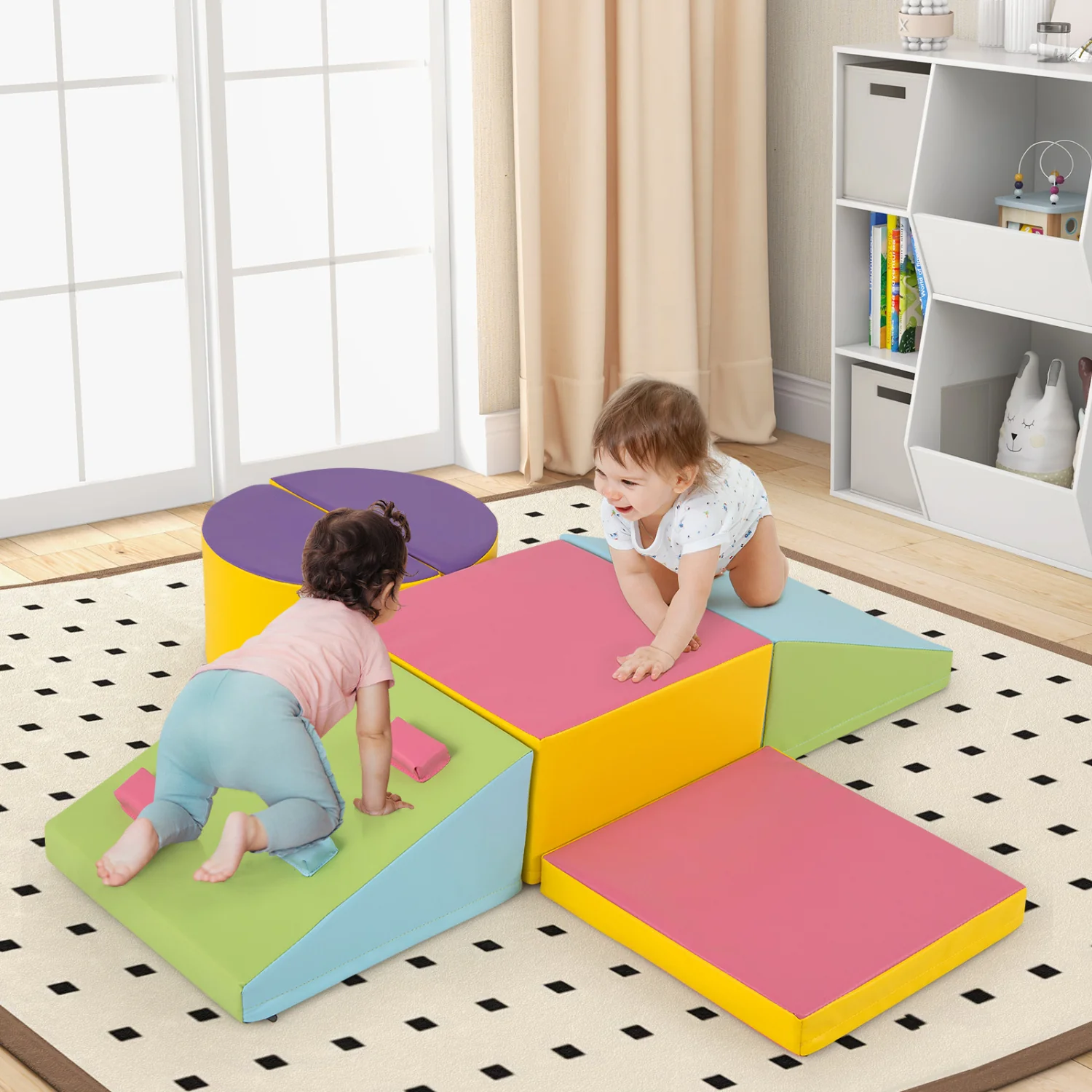 6-Piece Foam Climbing Blocks, Hook And Loop Fasteners, Multicolor - Image 2