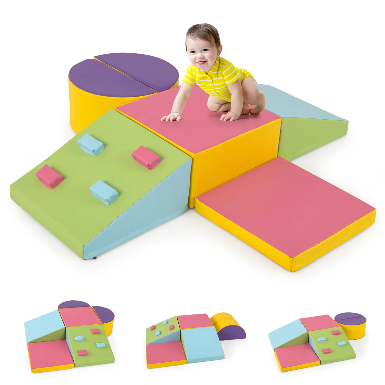 6-Piece Foam Climbing Blocks, Hook And Loop Fasteners, Multicolor - Image 5