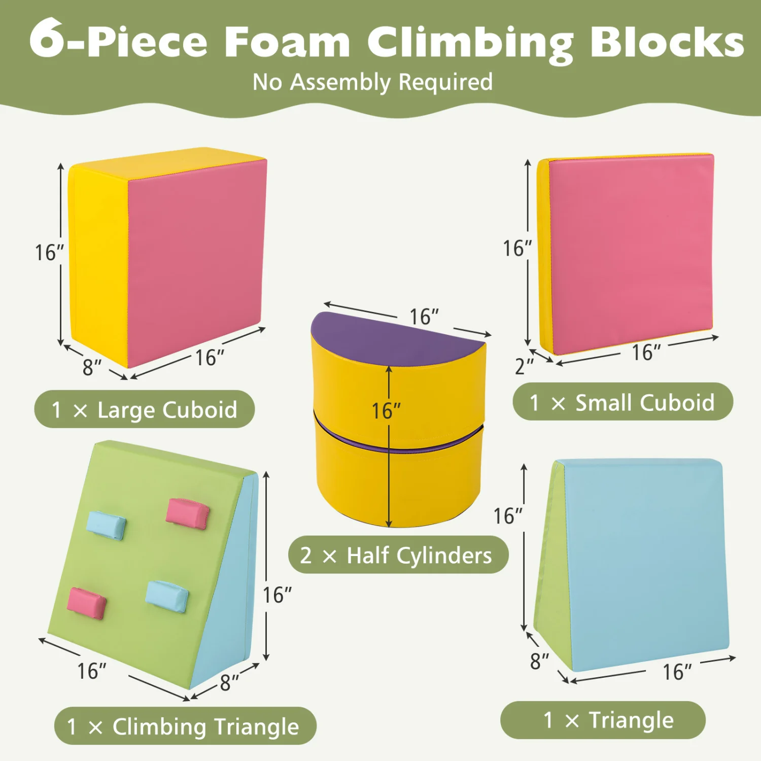 6-Piece Foam Climbing Blocks, Hook And Loop Fasteners, Multicolor - Image 6