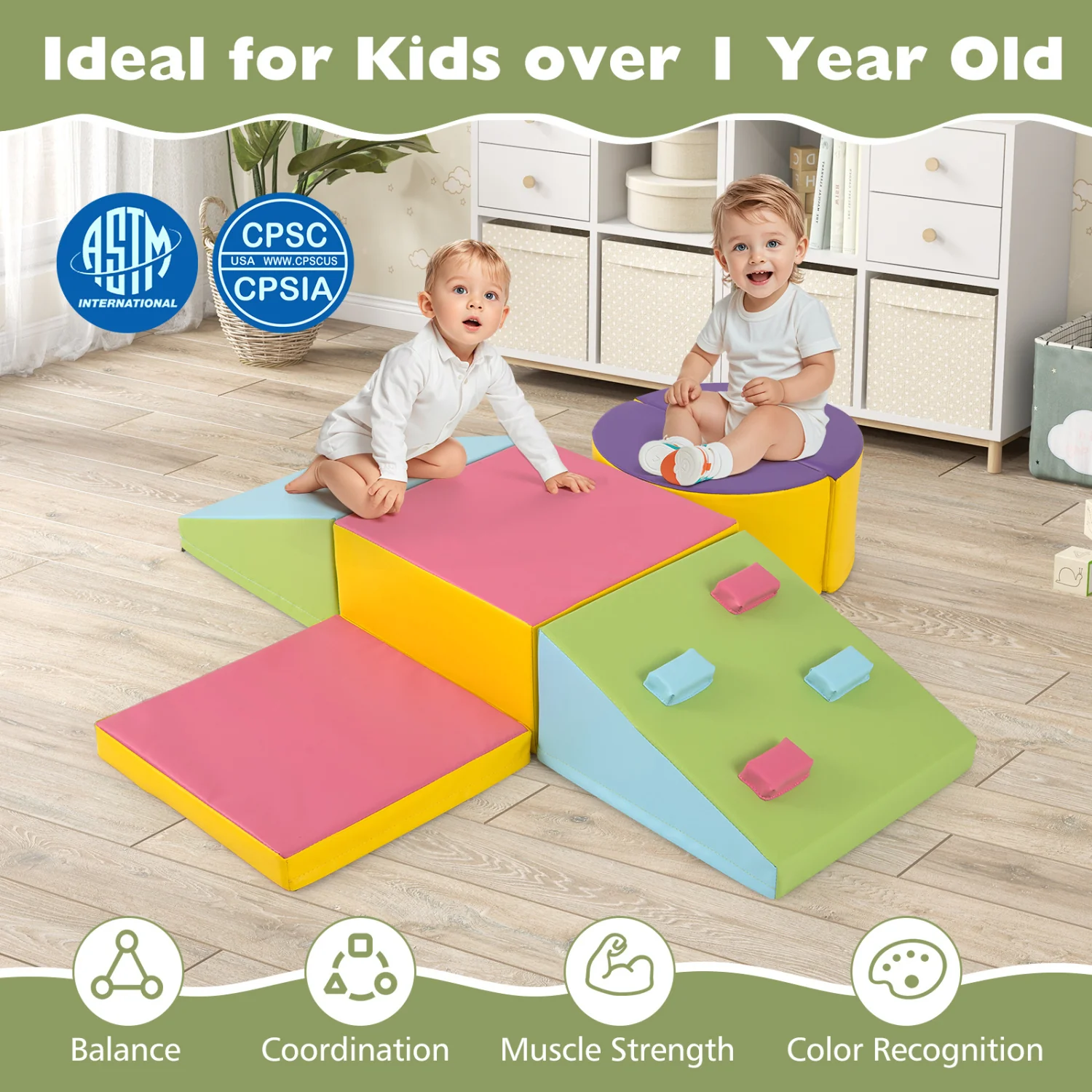 6-Piece Foam Climbing Blocks, Hook And Loop Fasteners, Multicolor - Image 8